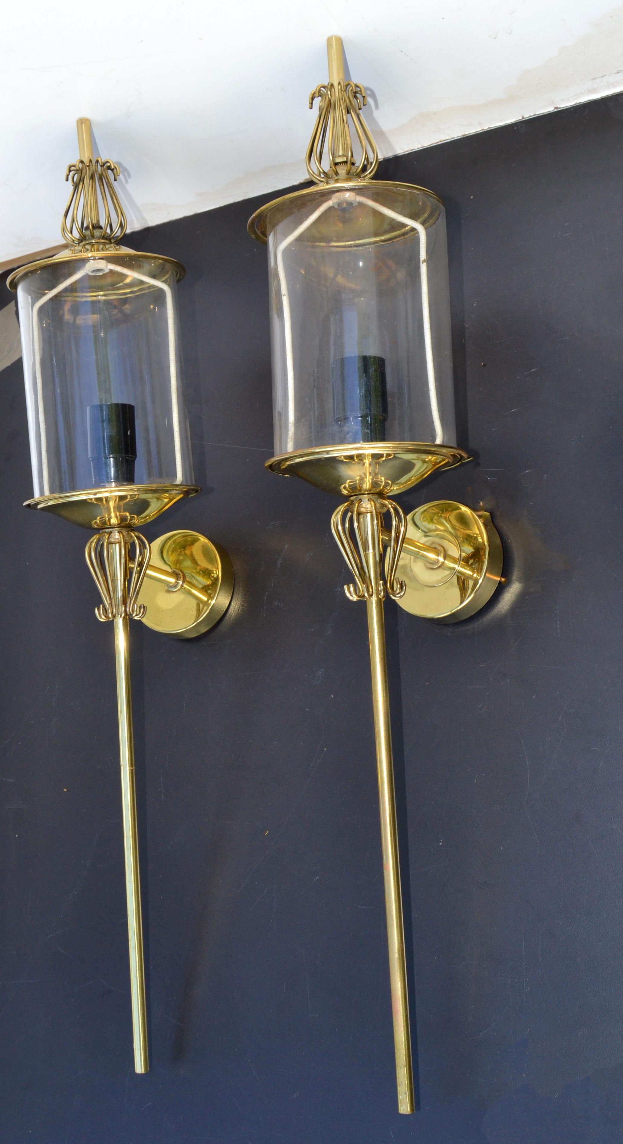 Pair of Maison Lunel Brass & Glass Sconces, Wall Lamp French Mid-Century Modern For Sale 6