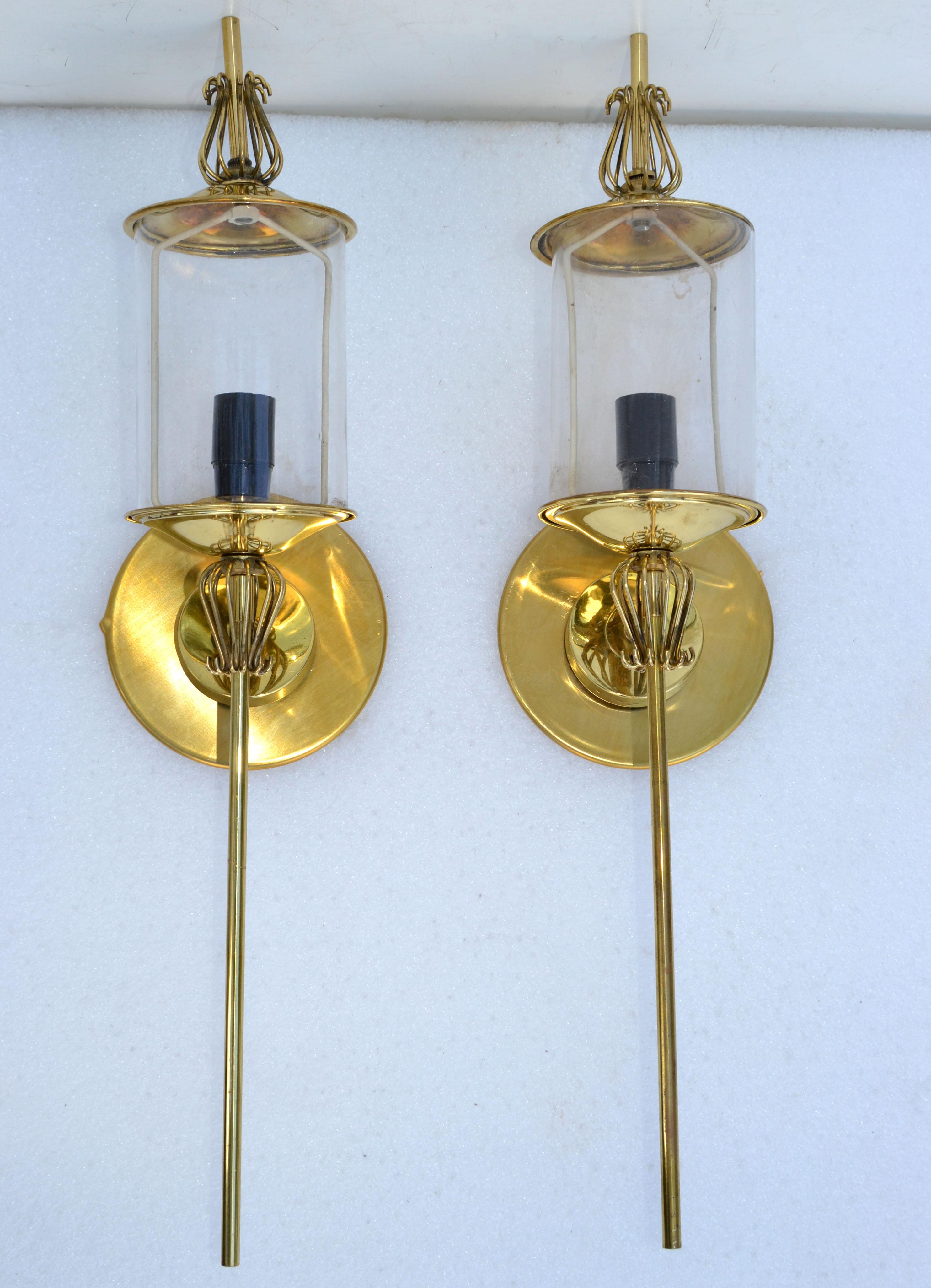 Pair of Maison Lunel Brass & Glass Sconces, Wall Lamp French Mid-Century Modern For Sale 11