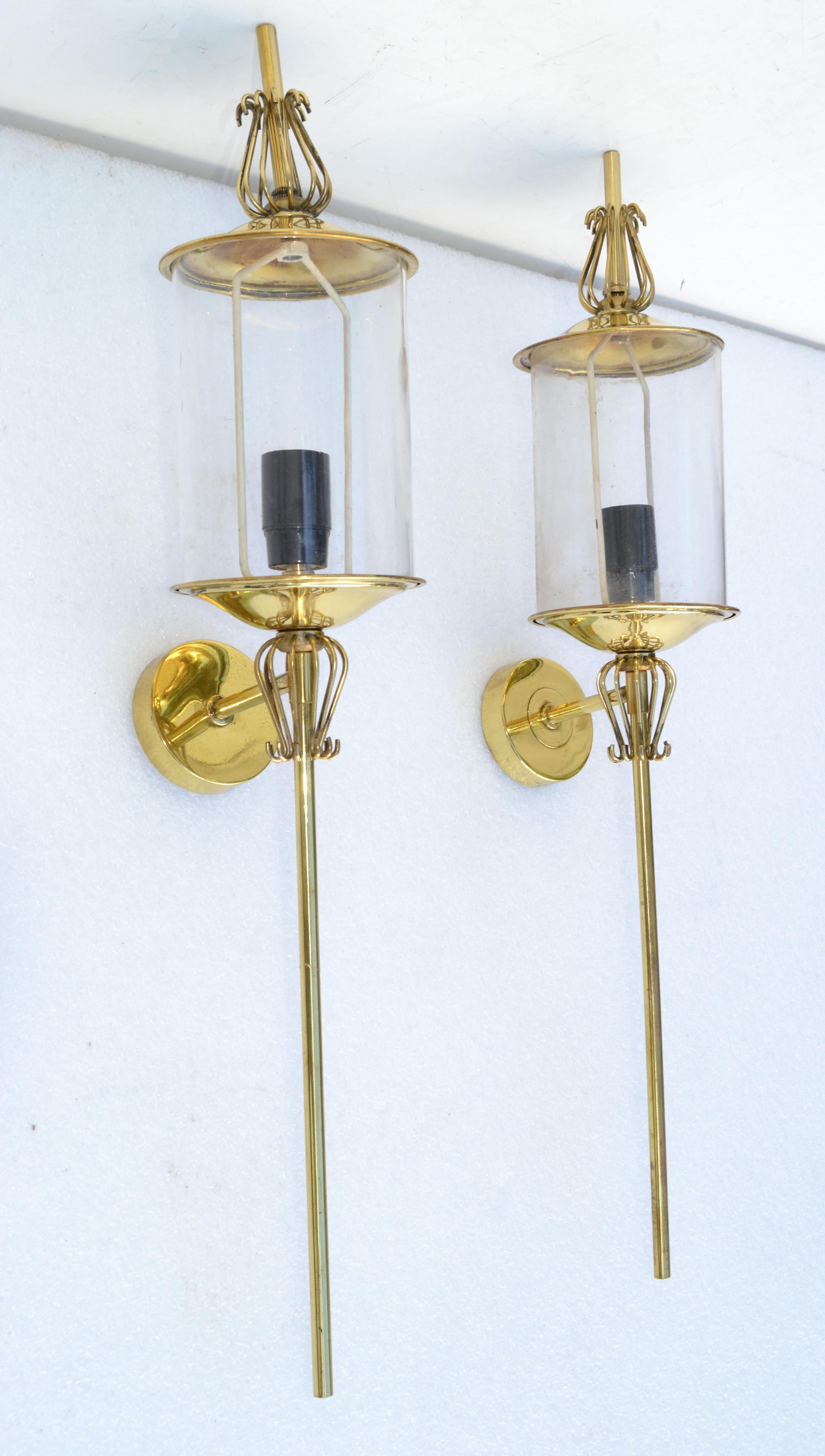 Pair of Maison Lunel Brass & Glass Sconces, Wall Lamp French Mid-Century Modern For Sale 12