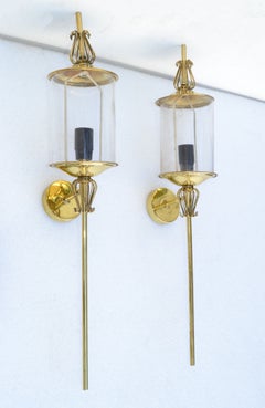 Pair of Maison Lunel Brass & Glass Sconces, Wall Lamp French Mid-Century Modern