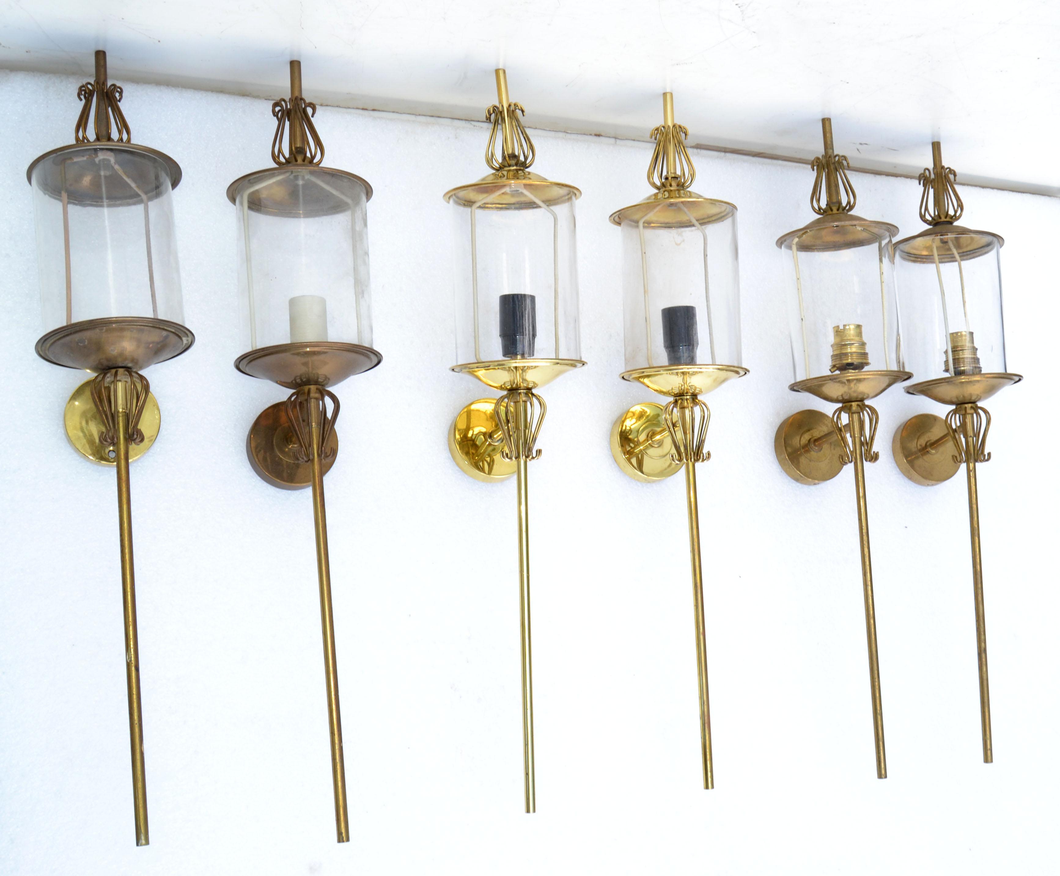 Pair of Maison Lunel Brass & Glass Sconces, Wall Lamp French Mid-Century Modern For Sale 1