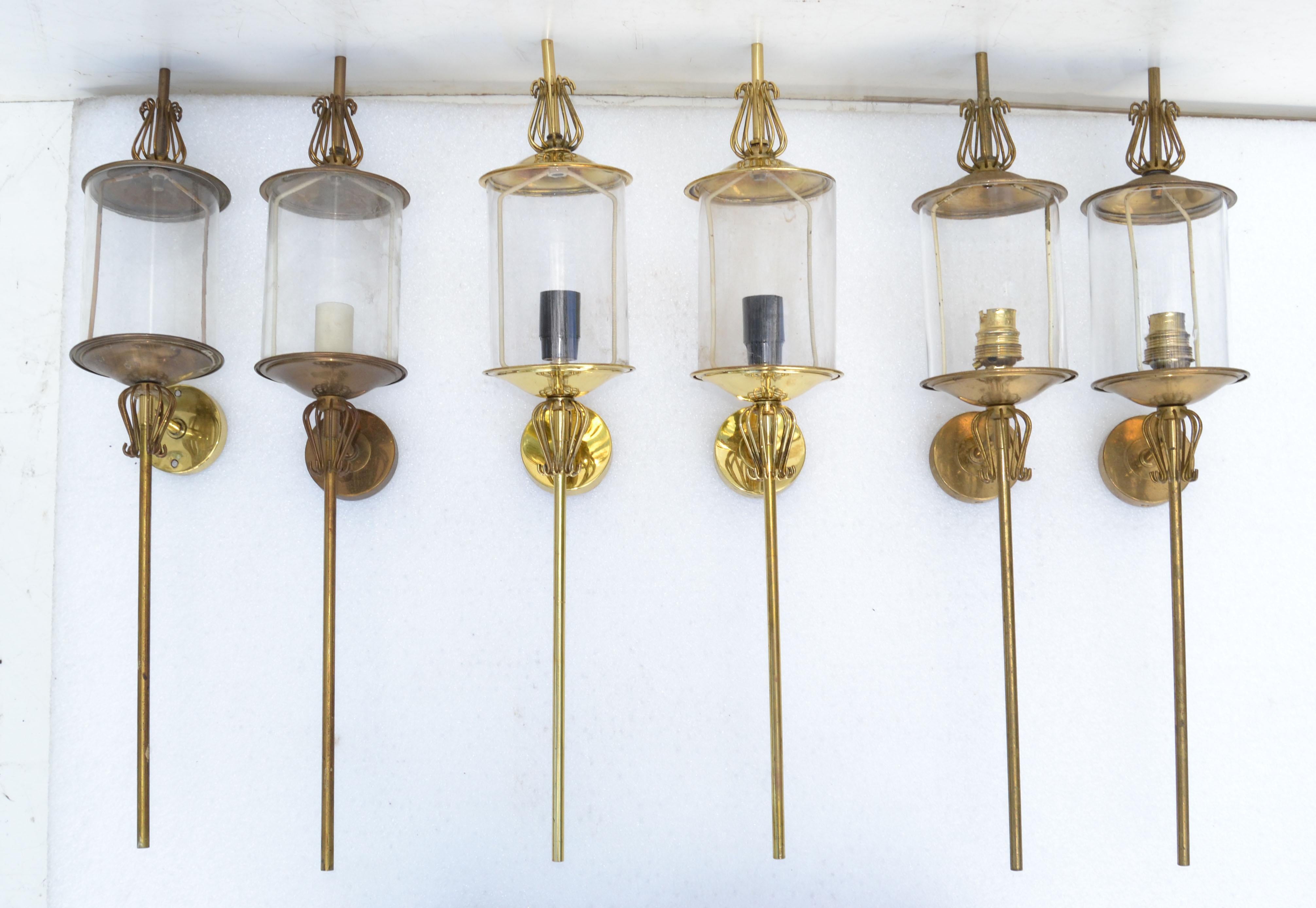 Pair of Maison Lunel Brass & Glass Sconces, Wall Lamp French Mid-Century Modern For Sale 2