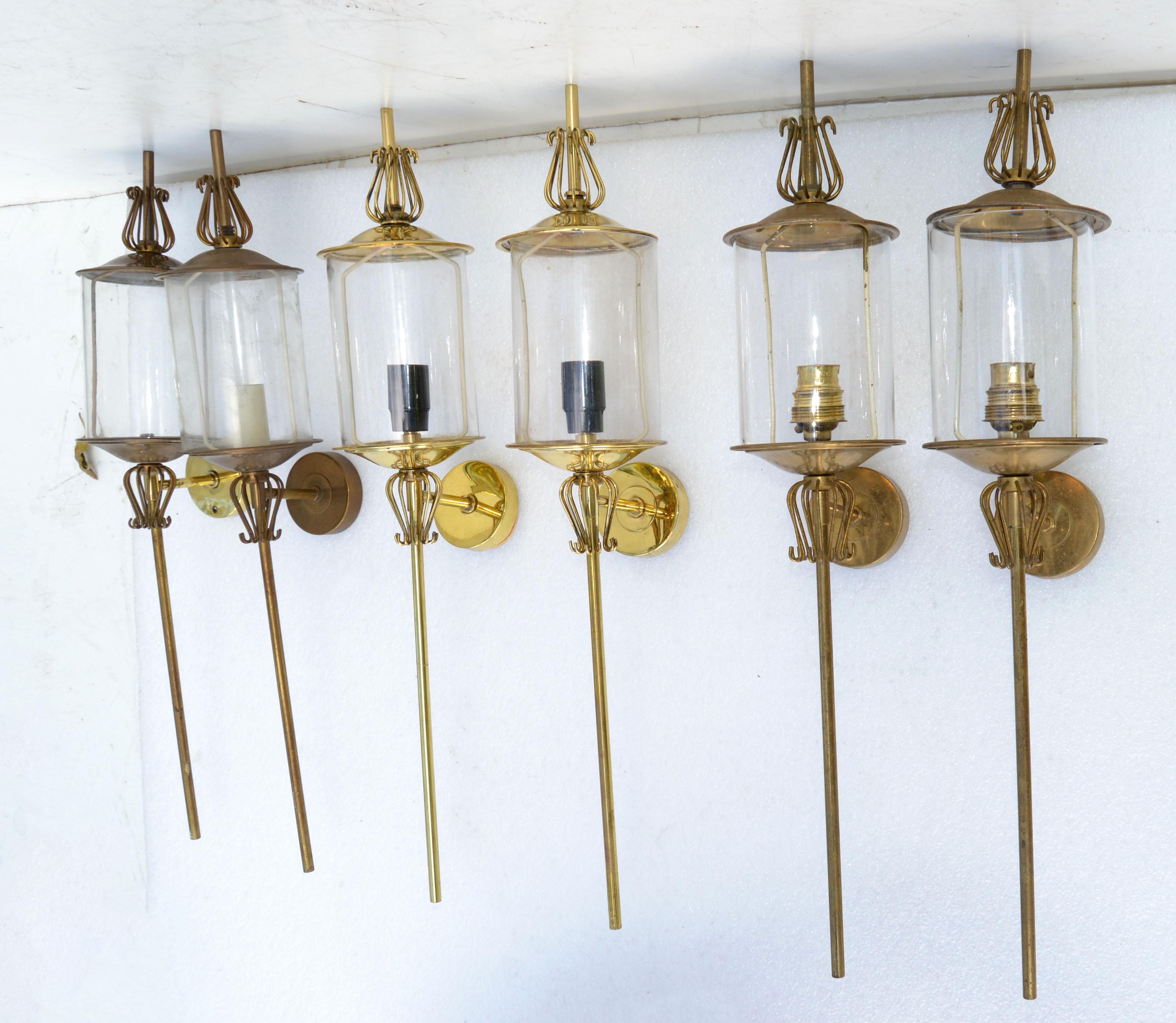 Pair of Maison Lunel Brass & Glass Sconces, Wall Lamp French Mid-Century Modern For Sale 3