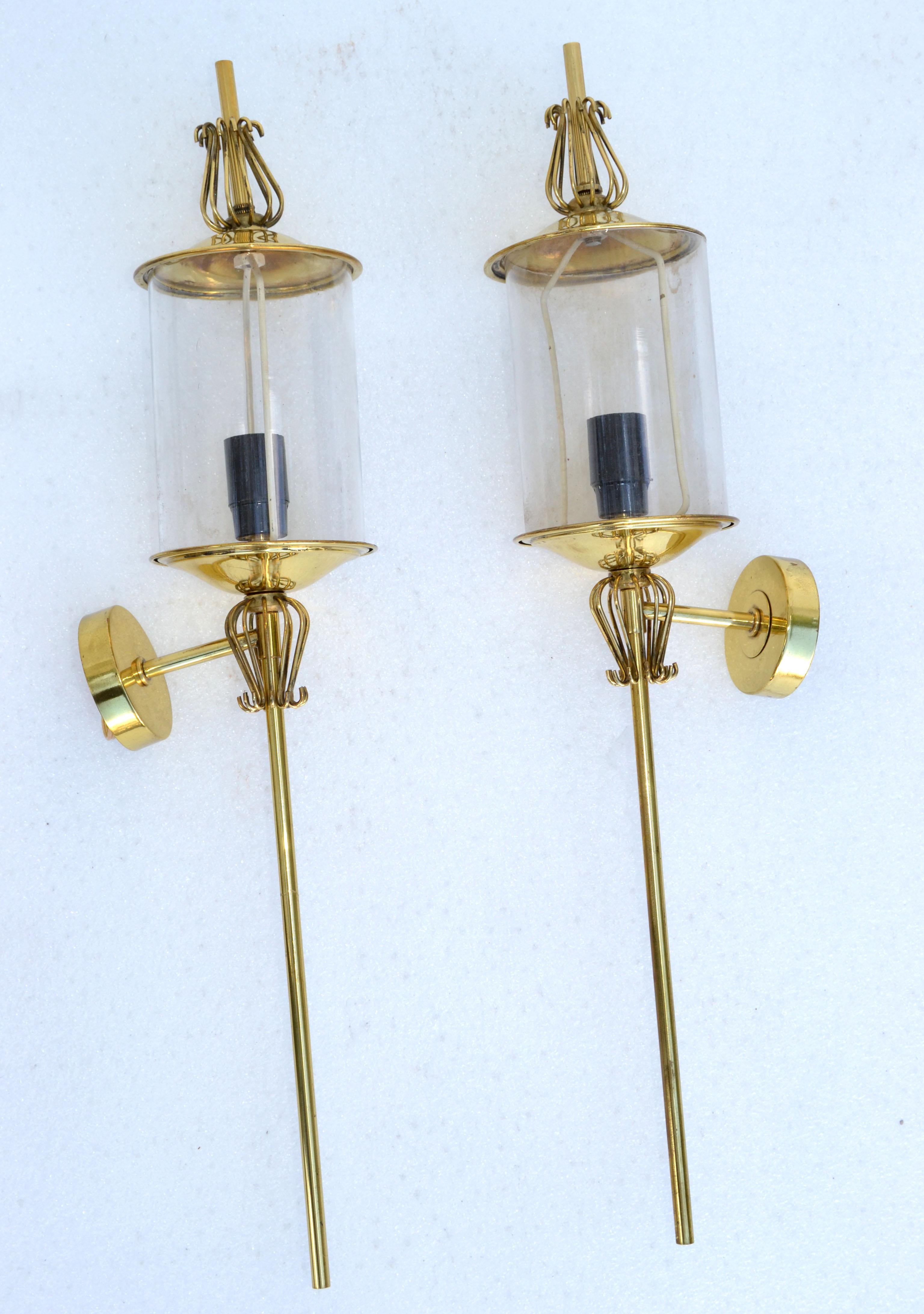 Pair of Maison Lunel Brass & Glass Sconces, Wall Lamp French Mid-Century Modern For Sale 4