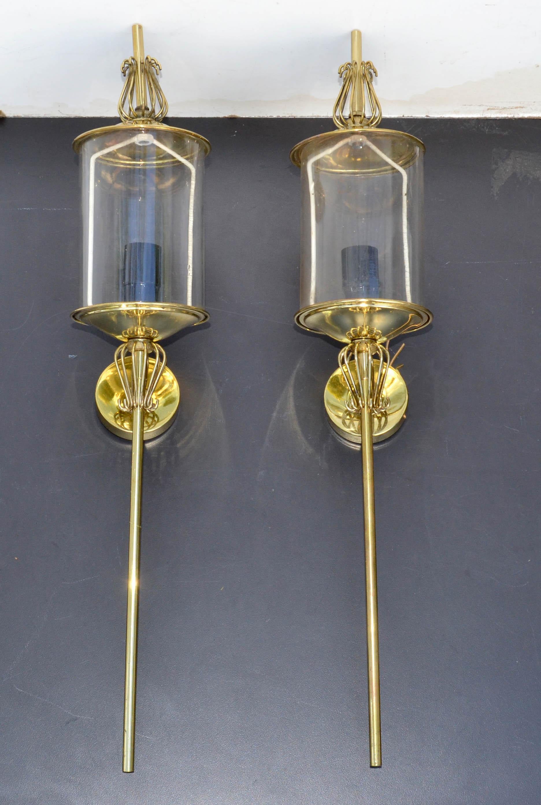 Pair of Maison Lunel Brass & Glass Sconces, Wall Lamp French Mid-Century Modern For Sale 5