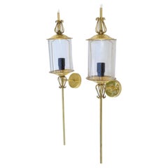 Pair of Maison Lunel Brass & Glass Sconces, Wall Lamp French Mid-Century Modern
