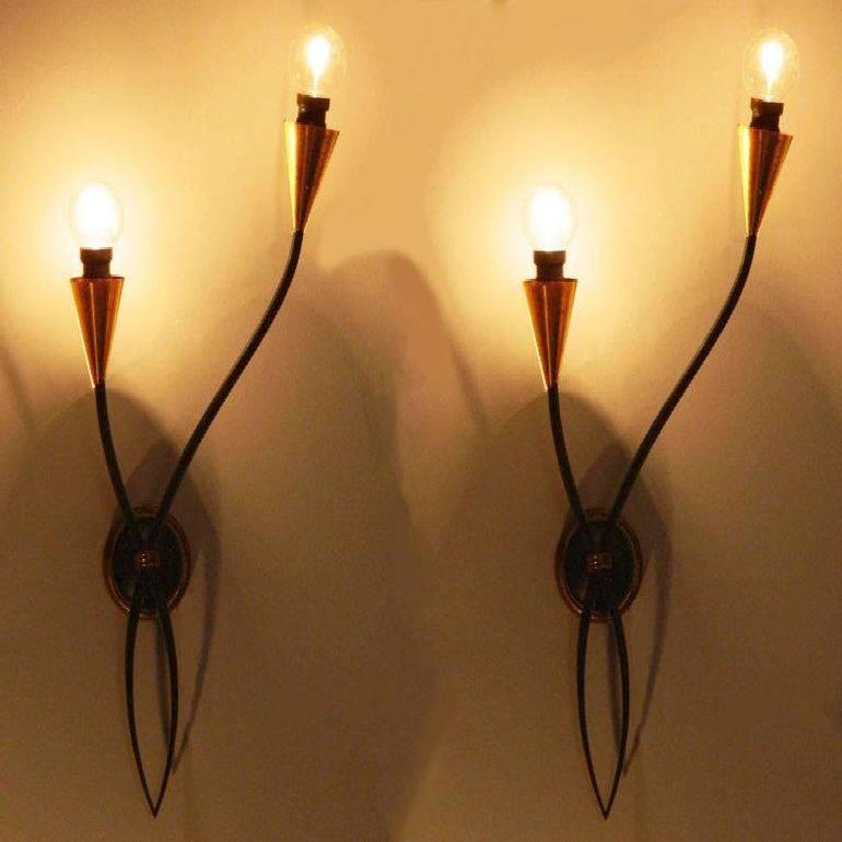 French Pair of Maison Lunel 'Model Arum' Sconces For Sale