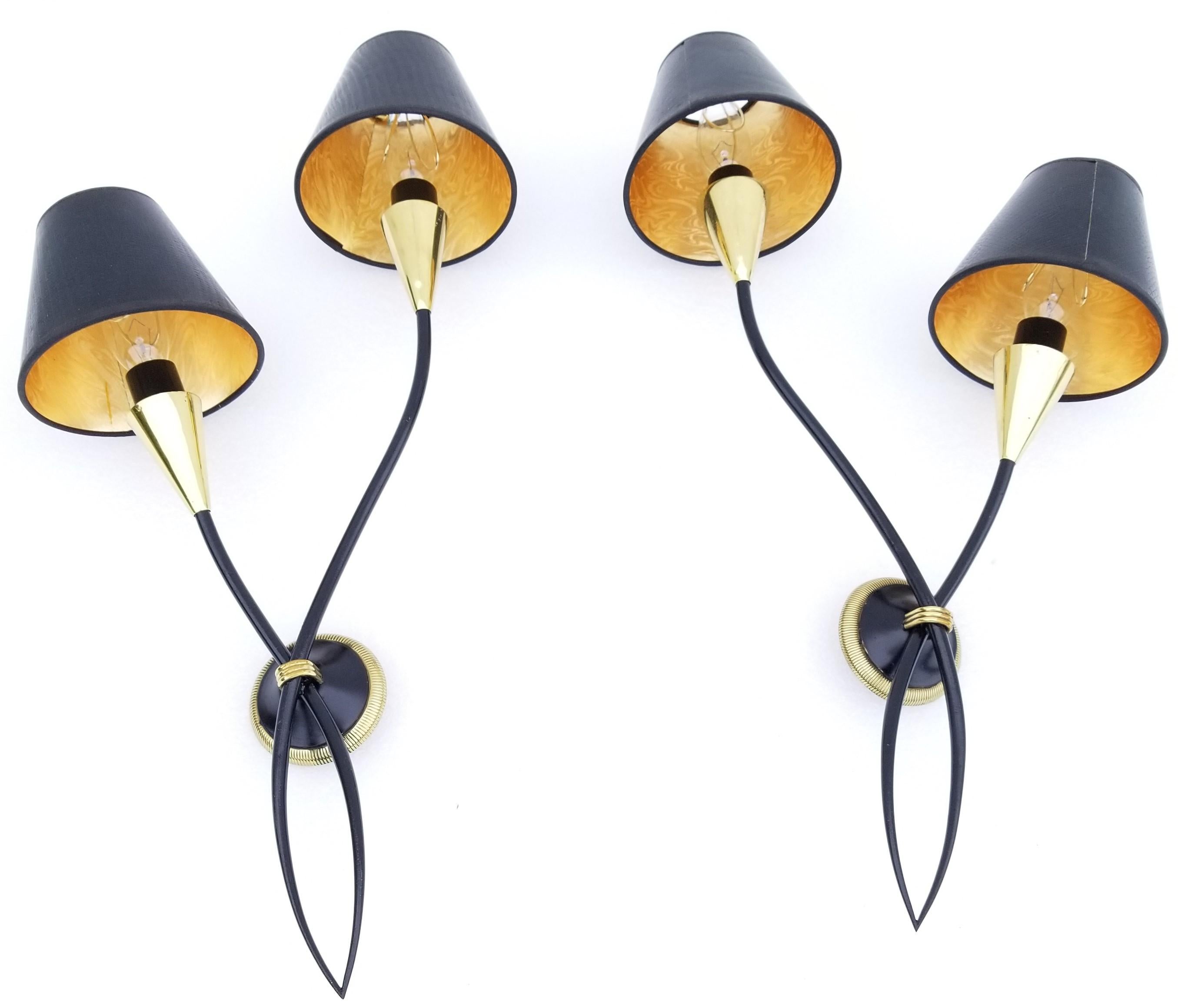 French Pair of Maison Lunel Modernist 2 Patina Brass Sconces For Sale