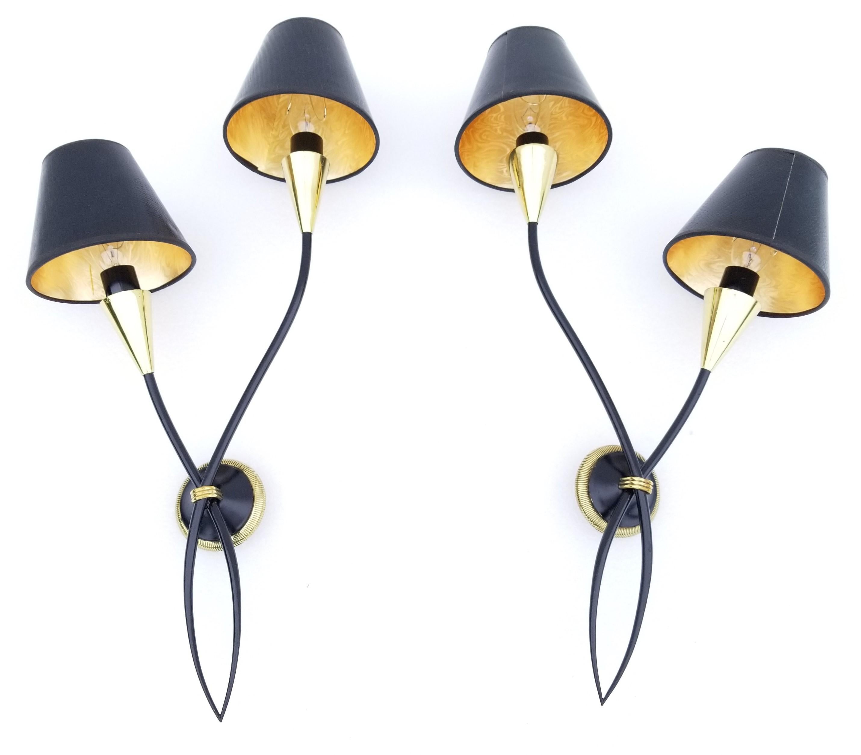 Pair of Maison Lunel Modernist 2 Patina Brass Sconces For Sale 1