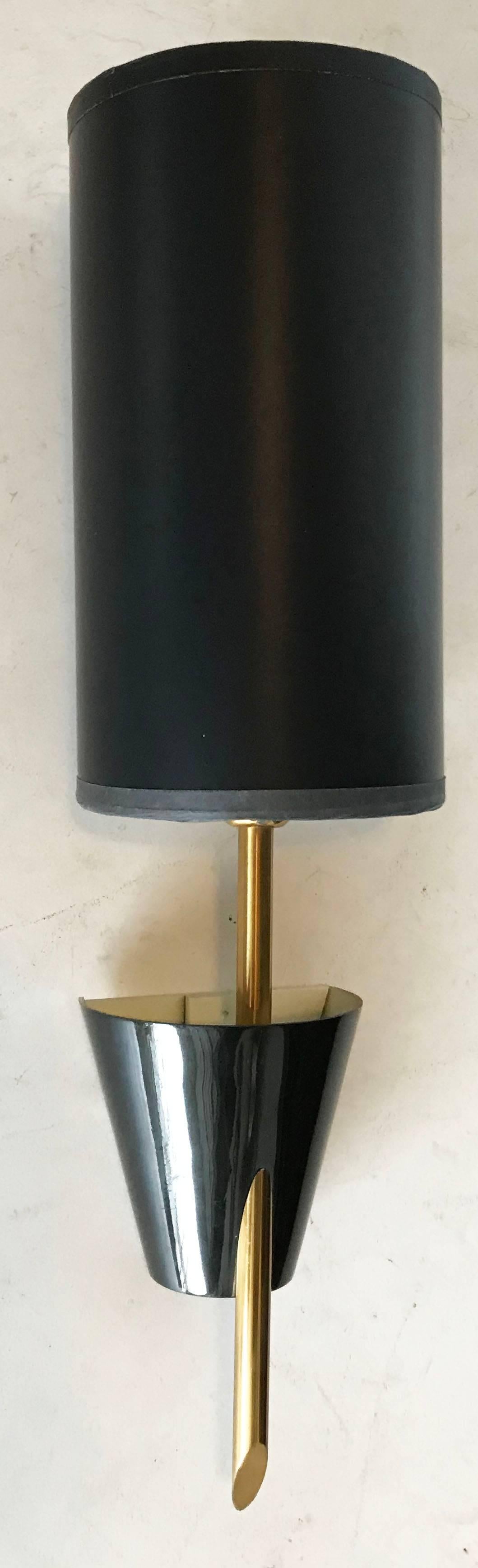 Hand-Crafted Pair, Maison Lunel Brass & Gunmetal Sconce Wall Lights France Mid-Century Modern