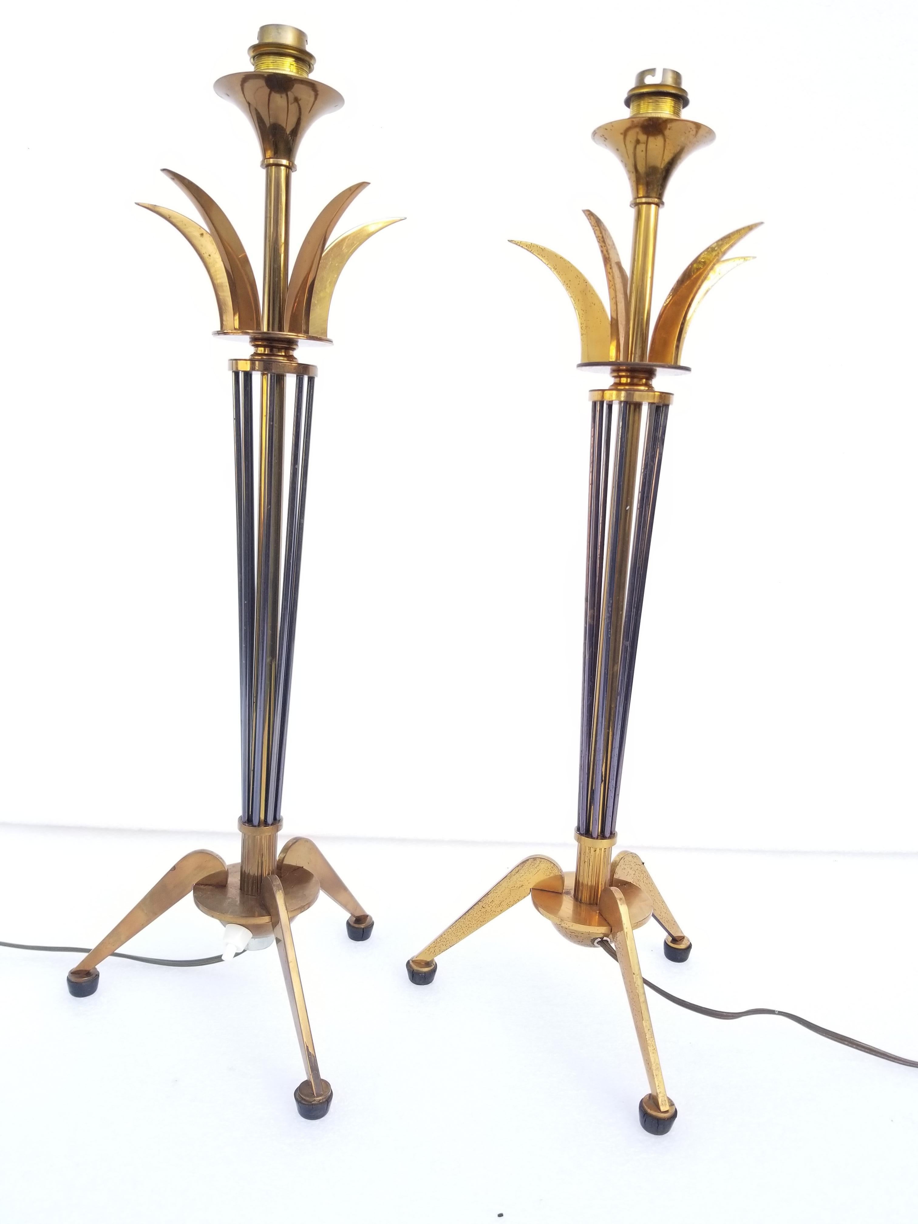 Brass Pair of Maison Lunel Table Lamp For Sale