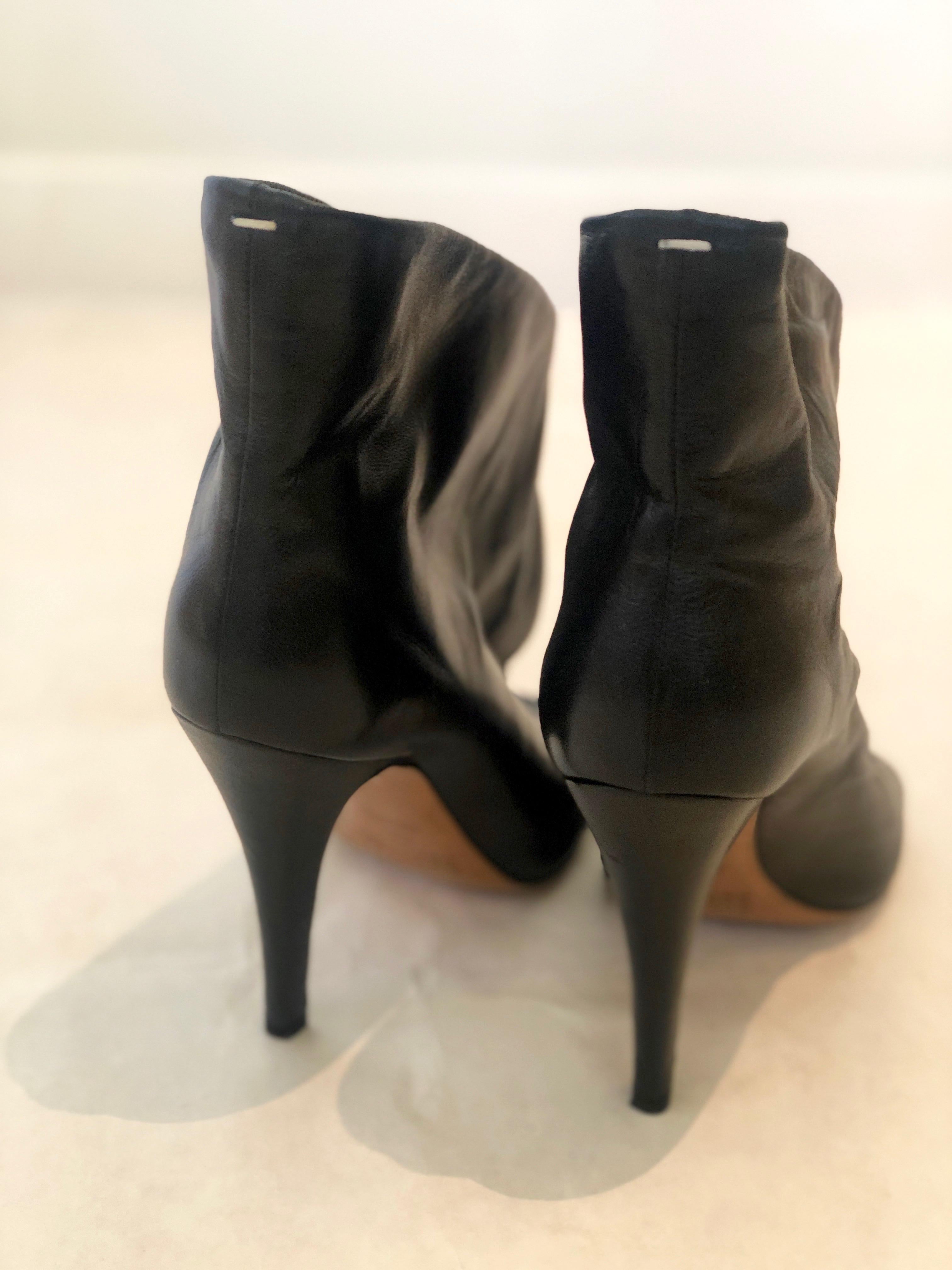 Pair of Maison Martin Margiala Black Open Toe Ankle Boots w/ Wide Unfitted Top  For Sale 3