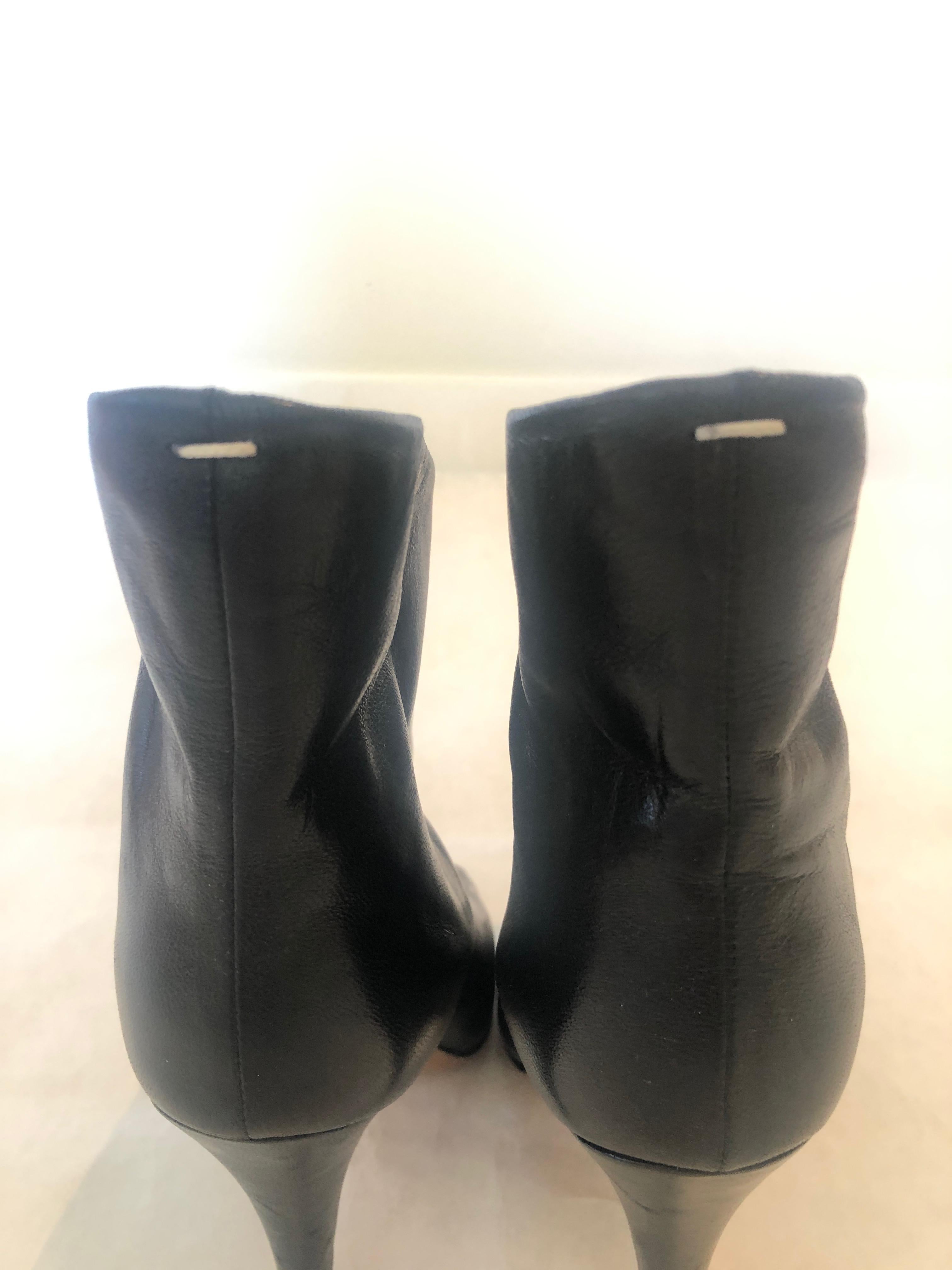 Pair of Maison Martin Margiala Black Open Toe Ankle Boots w/ Wide Unfitted Top  For Sale 11