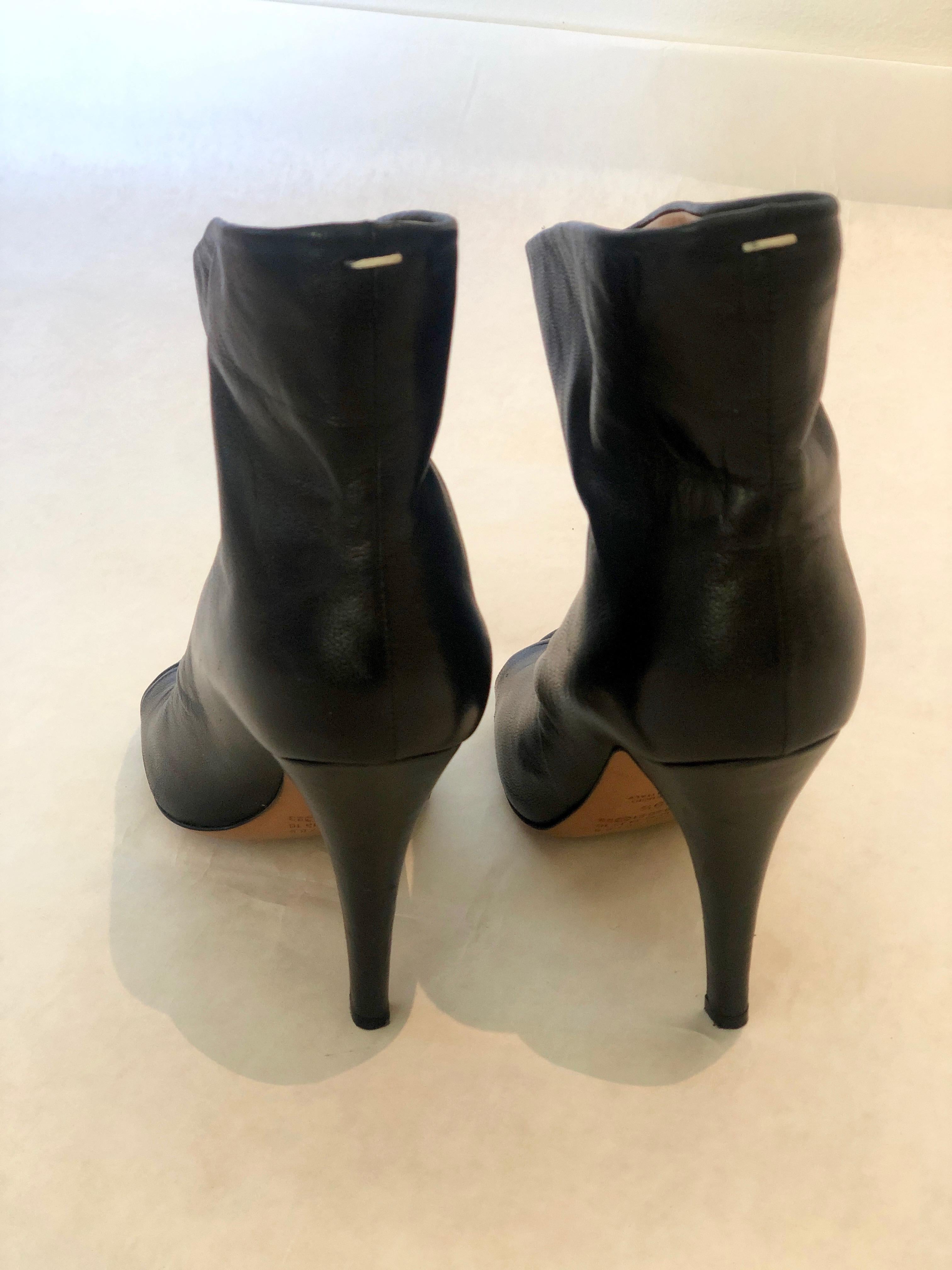 Pair of Maison Martin Margiala Black Open Toe Ankle Boots w/ Wide Unfitted Top  For Sale 2
