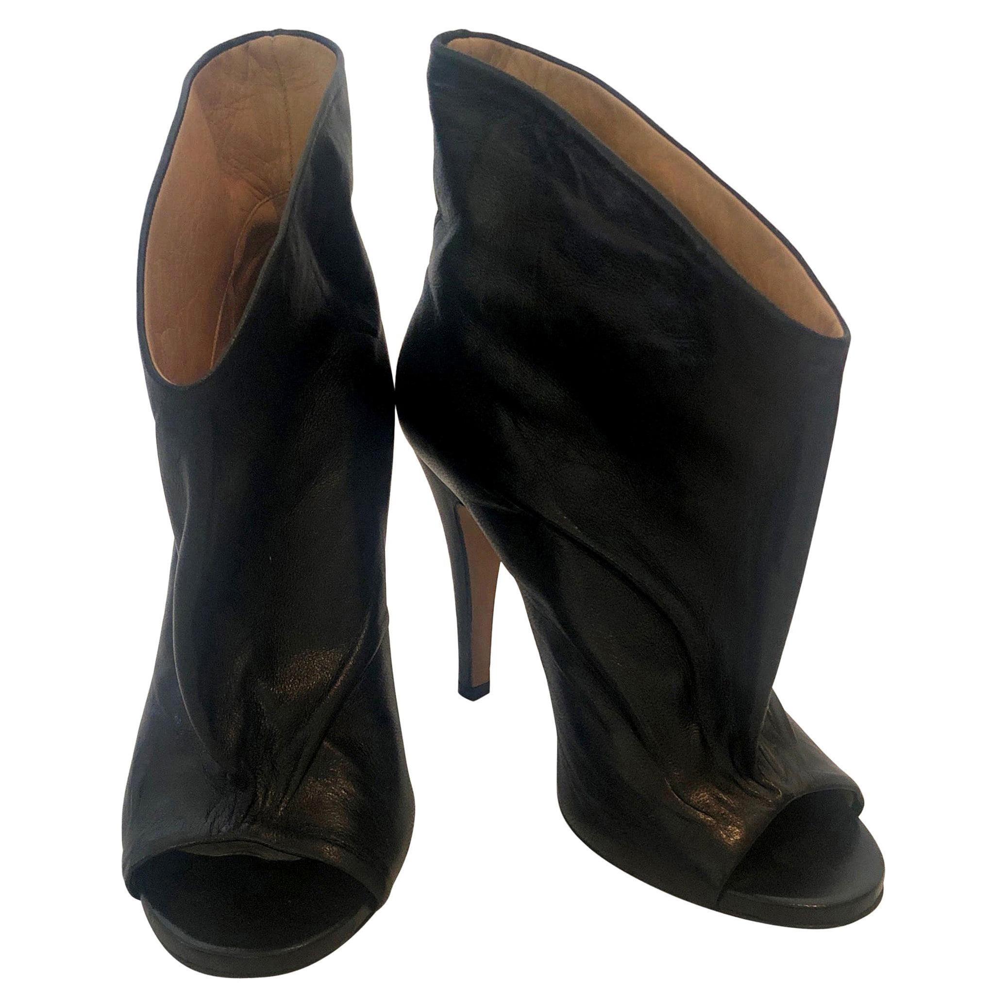 Pair of Maison Martin Margiala Black Open Toe Ankle Boots w/ Wide Unfitted Top  For Sale