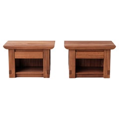 Pair of Maison Regain Elm French Mid-Century Bedside Tables