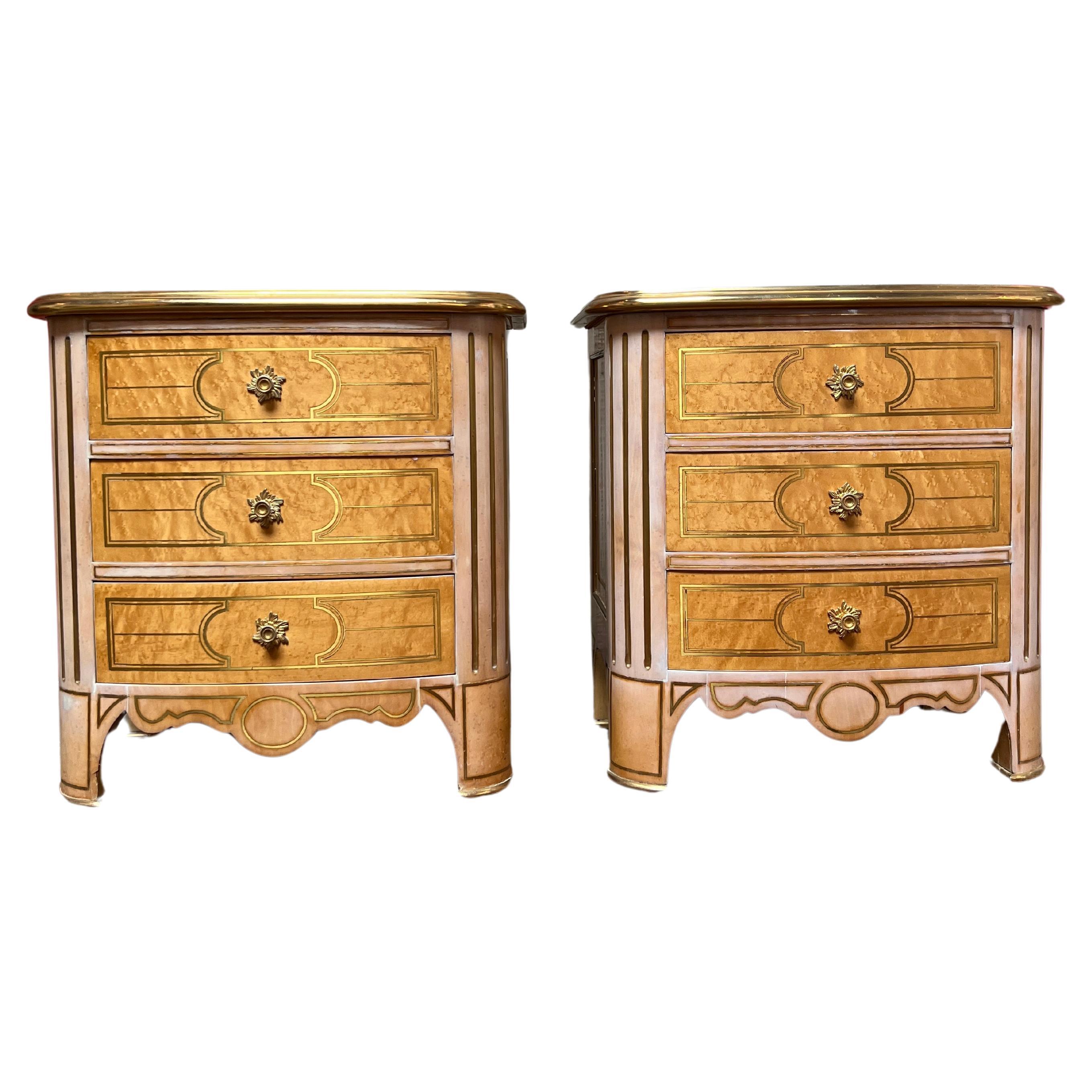 Pair of Maison Romeo Chest of Drawers in Maple Bronze and Pink Lacquer For Sale
