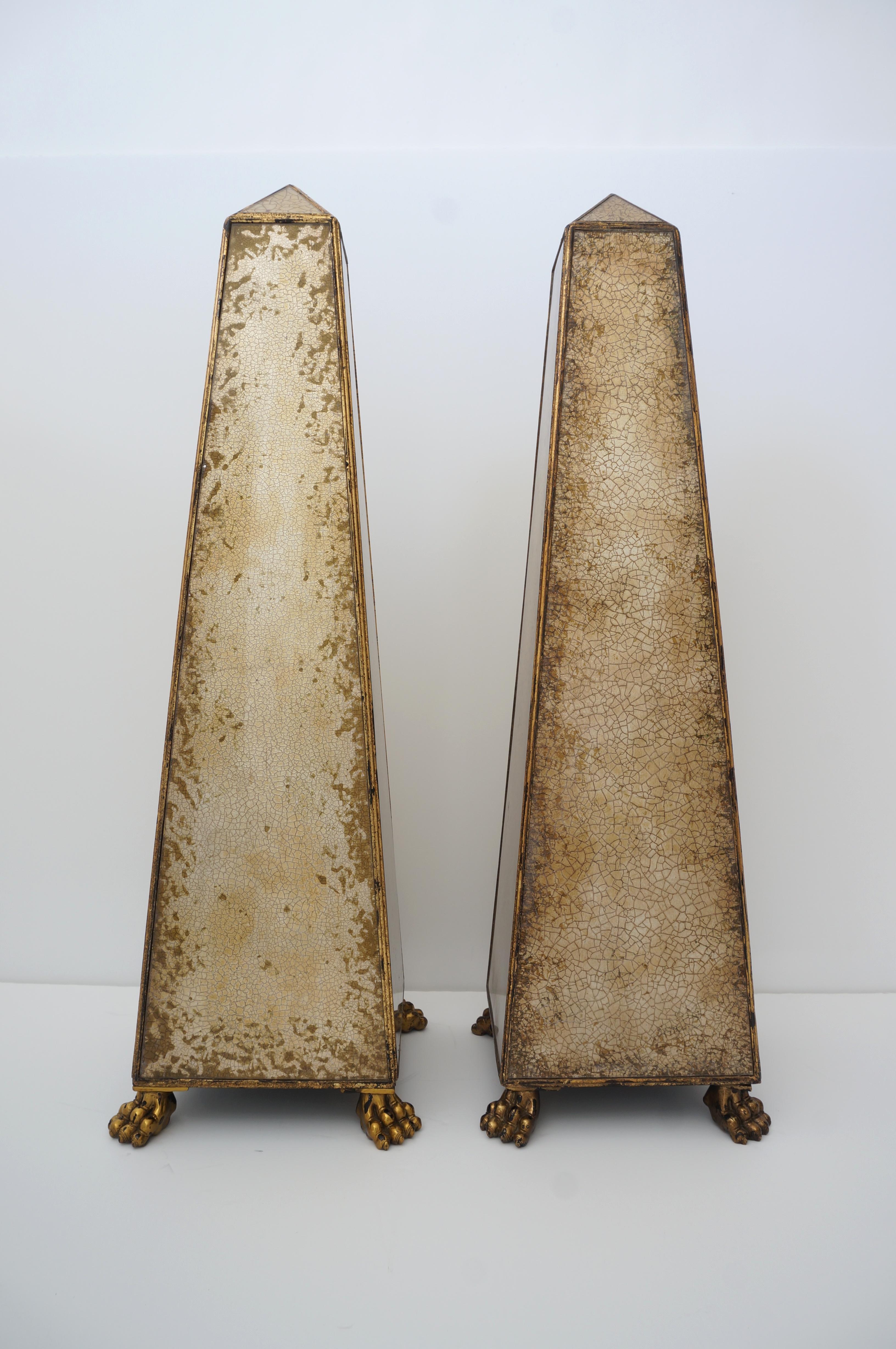 Cast Pair of Maitland Smith Attributed Églomisé Obelisks