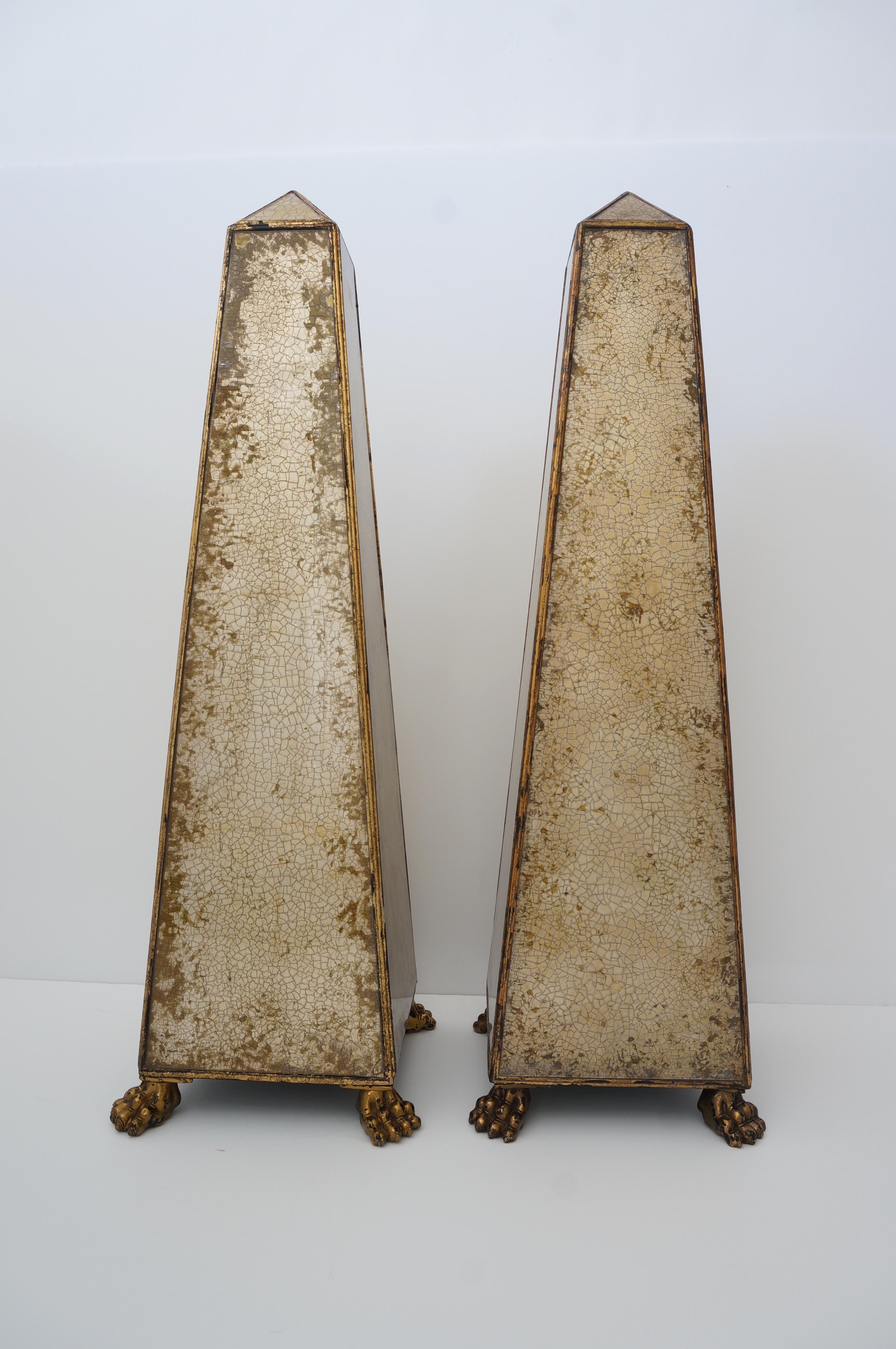 Metal Pair of Maitland Smith Attributed Églomisé Obelisks
