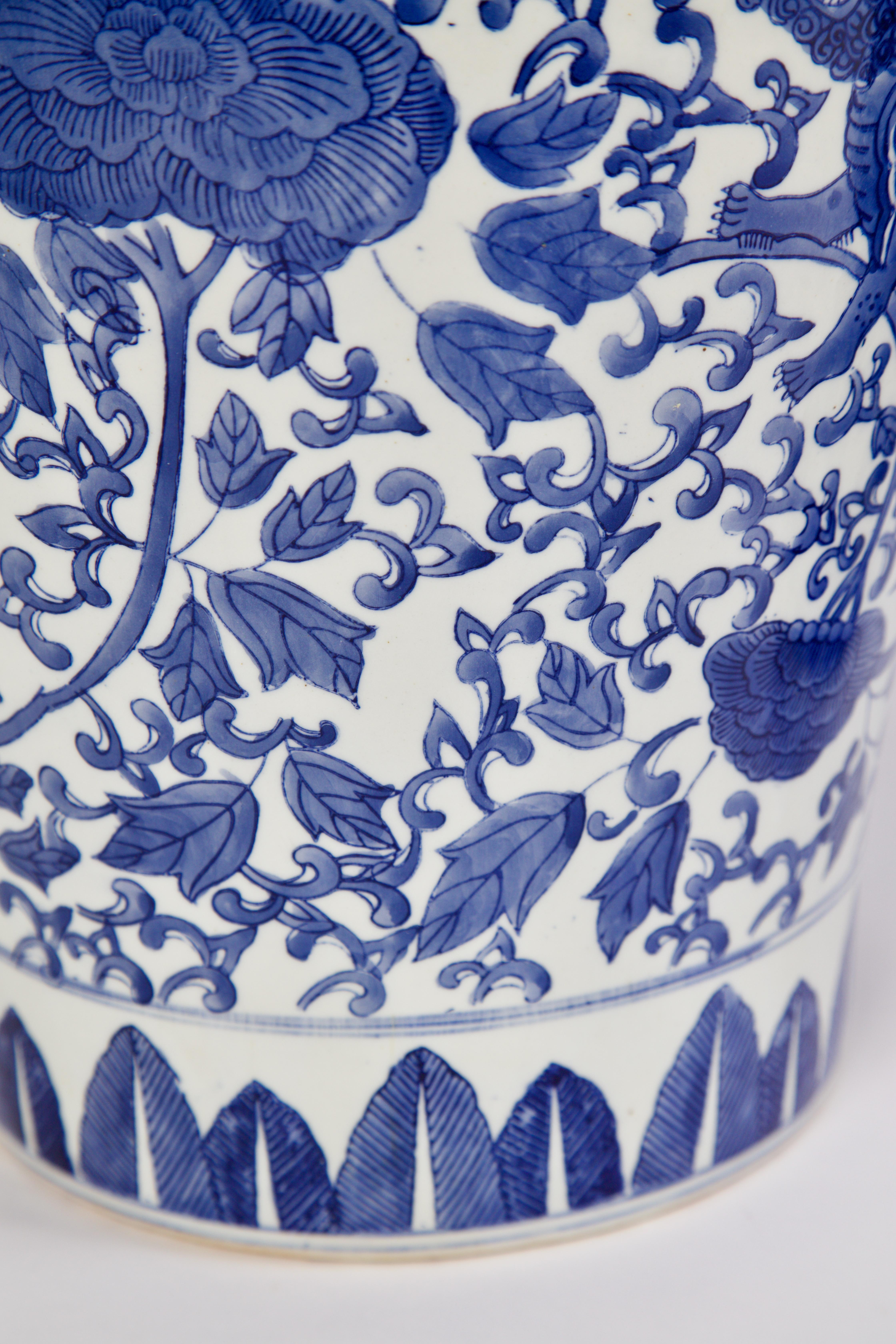 Painted Pair of Maitland Smith Blue and White Chinese Porcelain Ginger Jars