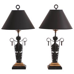 Pair of Maitland-Smith Bronze and Brass and Marble Table Lamps