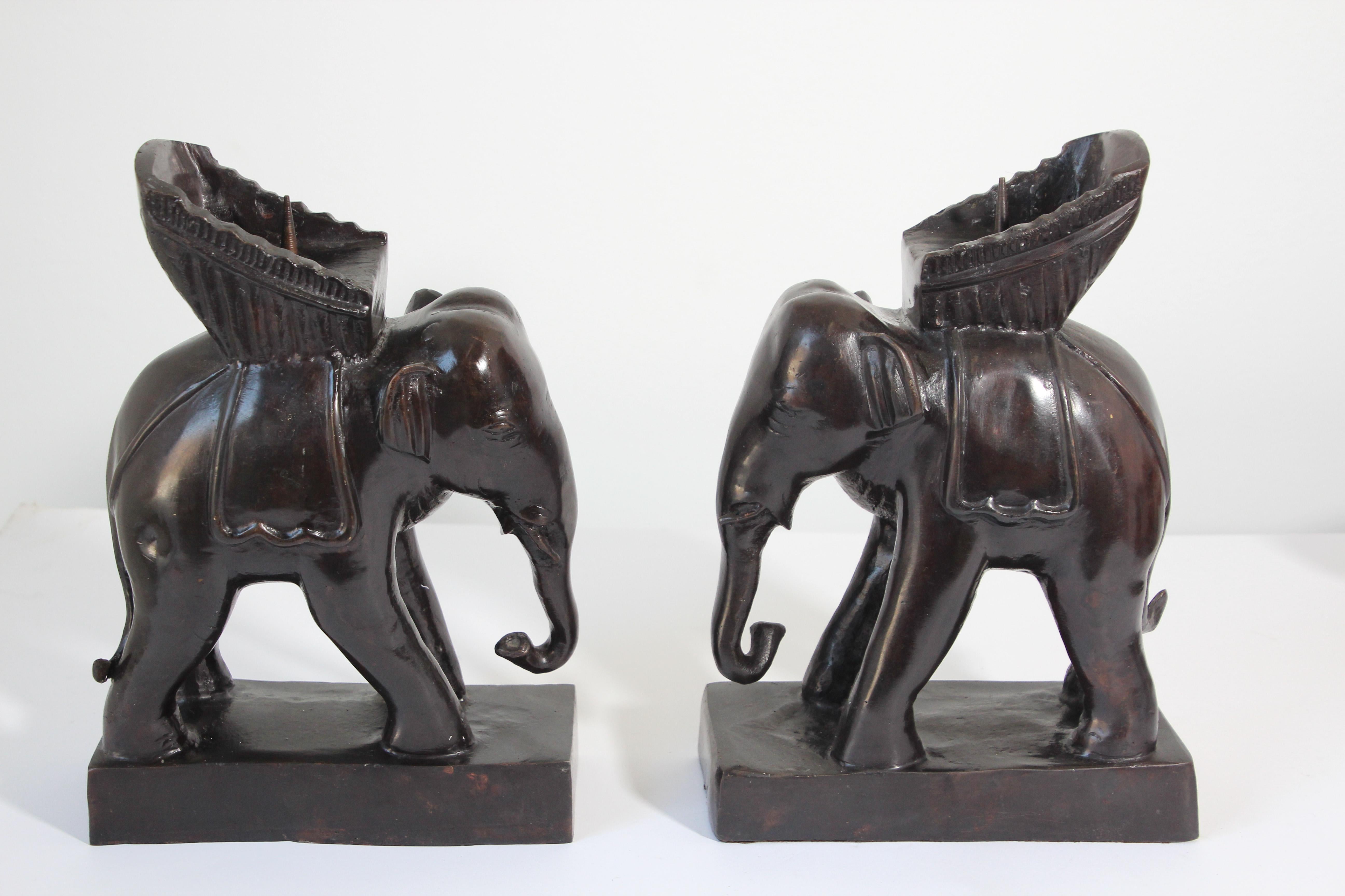 Thai Pair of Maitland Smith Bronze Elephant Vintage Candlesticks For Sale