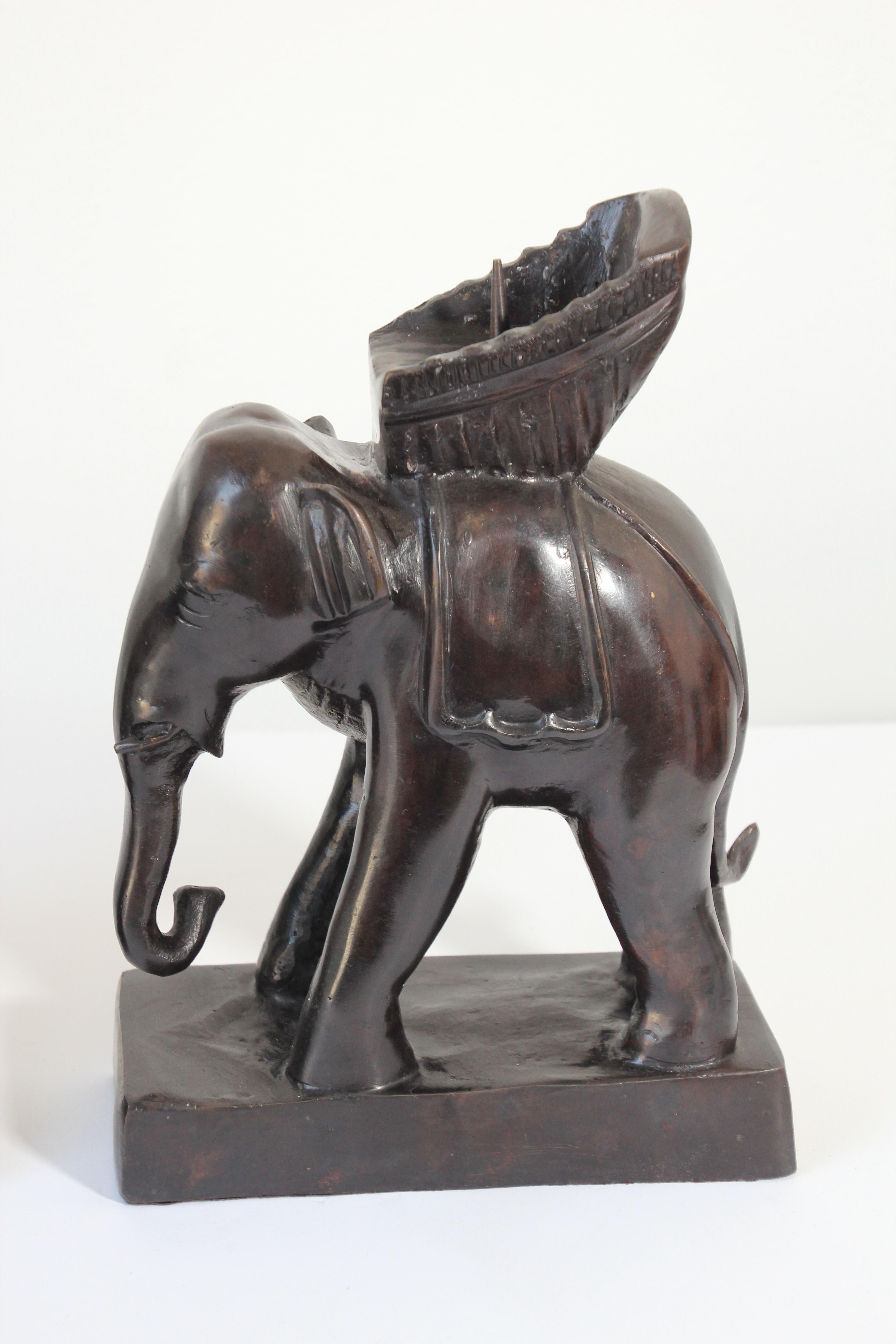 Cast Pair of Maitland Smith Bronze Elephant Vintage Candlesticks For Sale