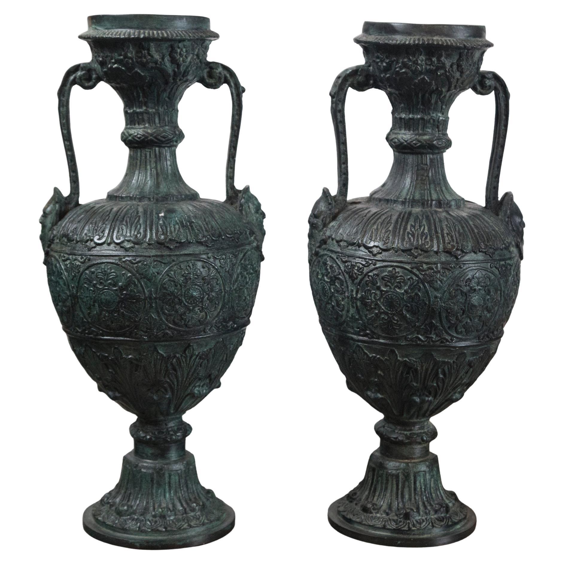 Pair of Maitland Smith Bronze Urns For Sale