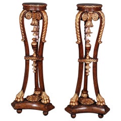 Pair of Maitland Smith Carved Mahogany Faux Tortiseshell Gilded Pedestals