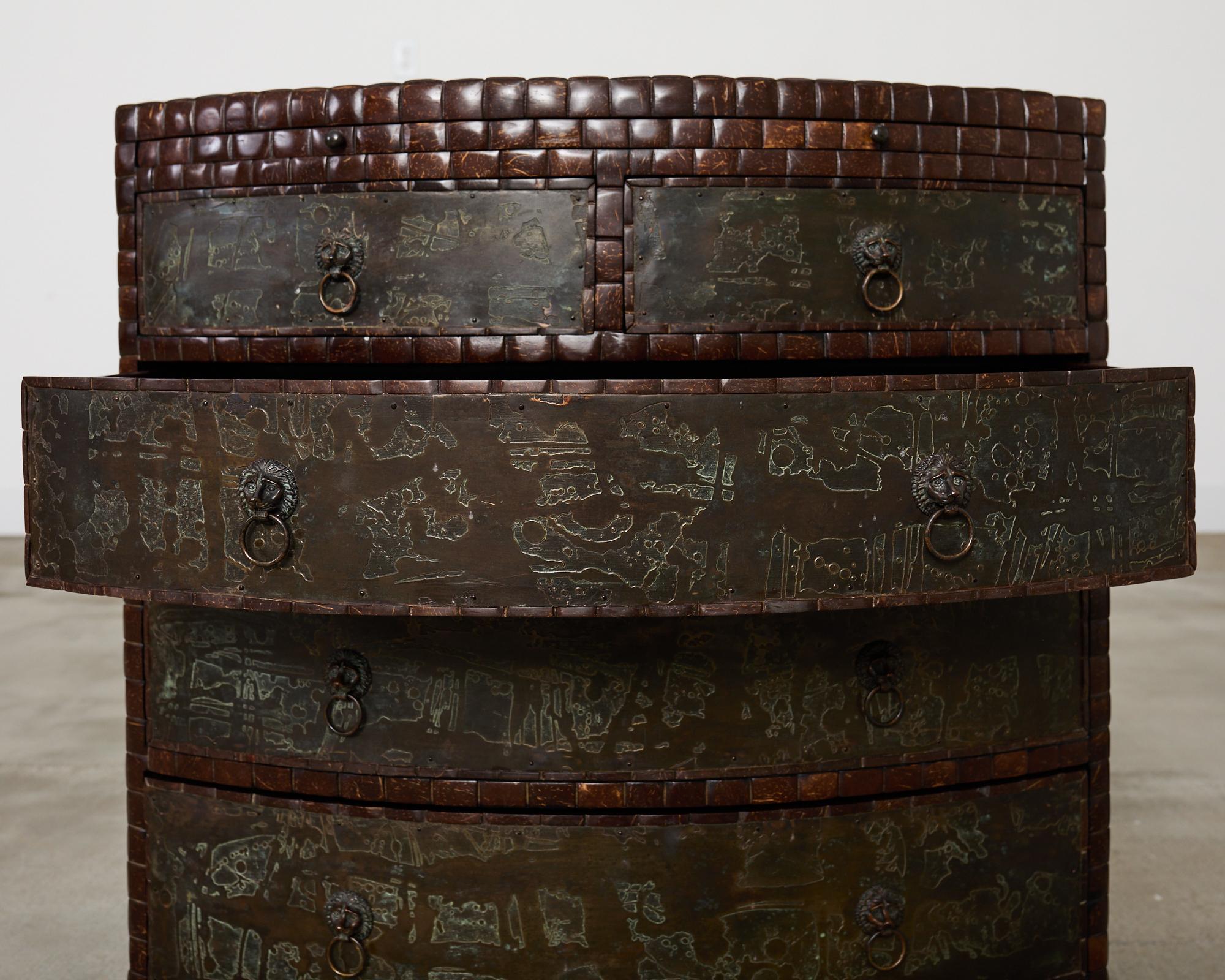 Pair of Maitland-Smith Coconut Shell Bronze Veneer Commodes 9