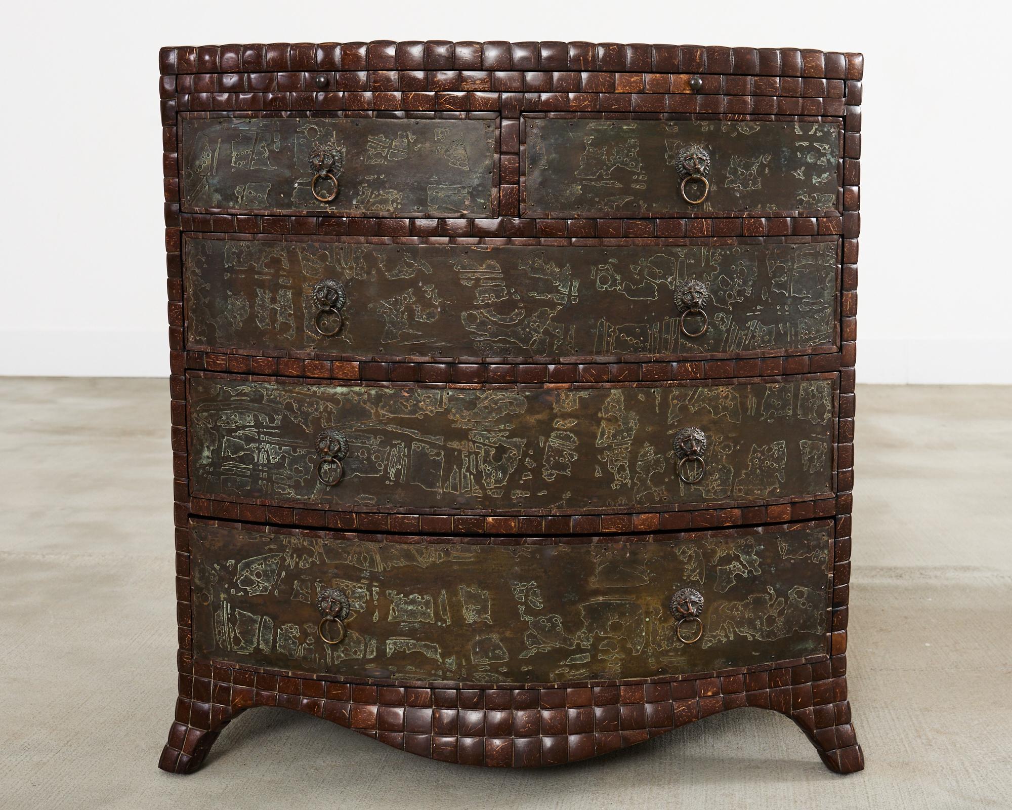 Pair of Maitland-Smith Coconut Shell Bronze Veneer Commodes In Good Condition In Rio Vista, CA