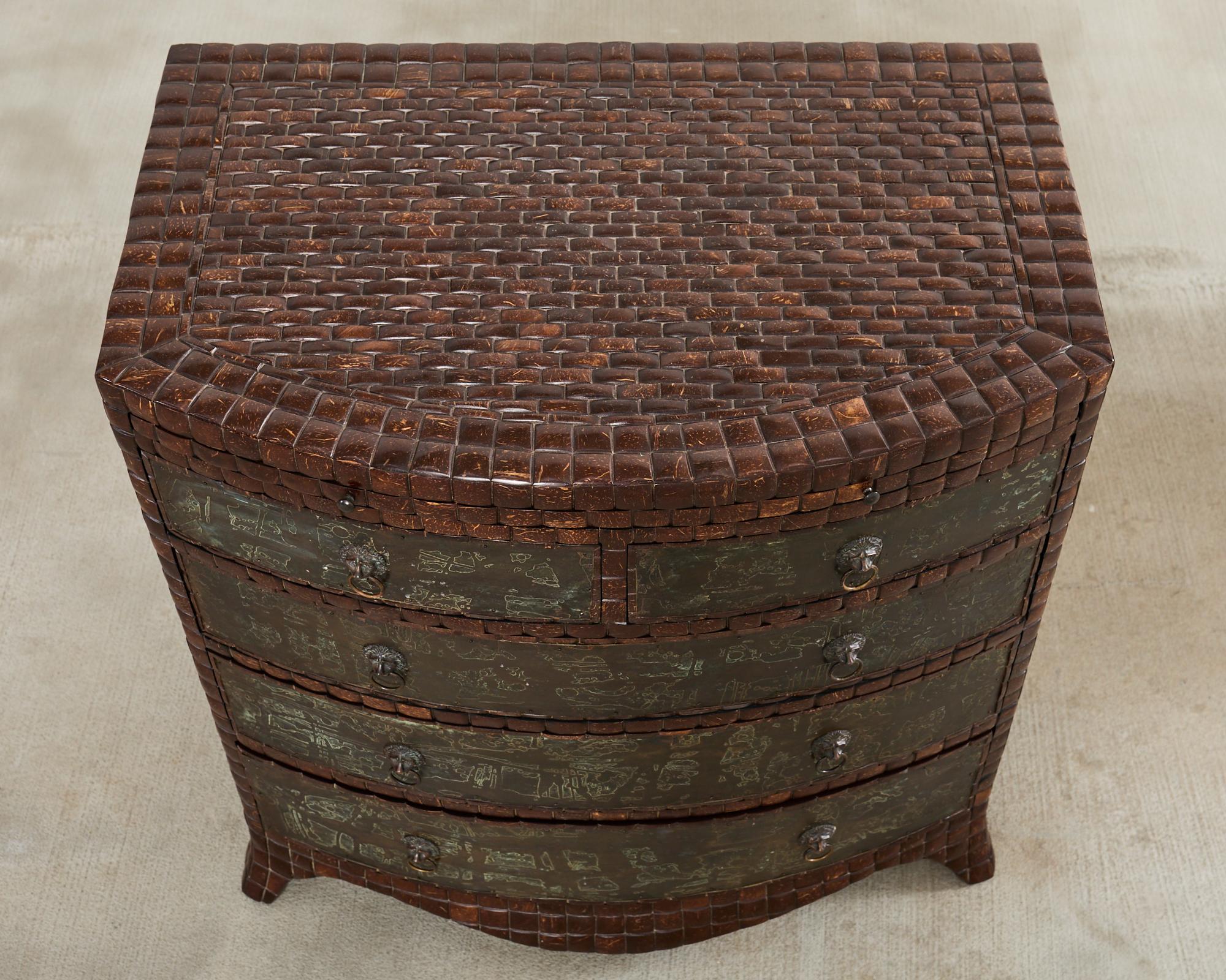 20th Century Pair of Maitland-Smith Coconut Shell Bronze Veneer Commodes