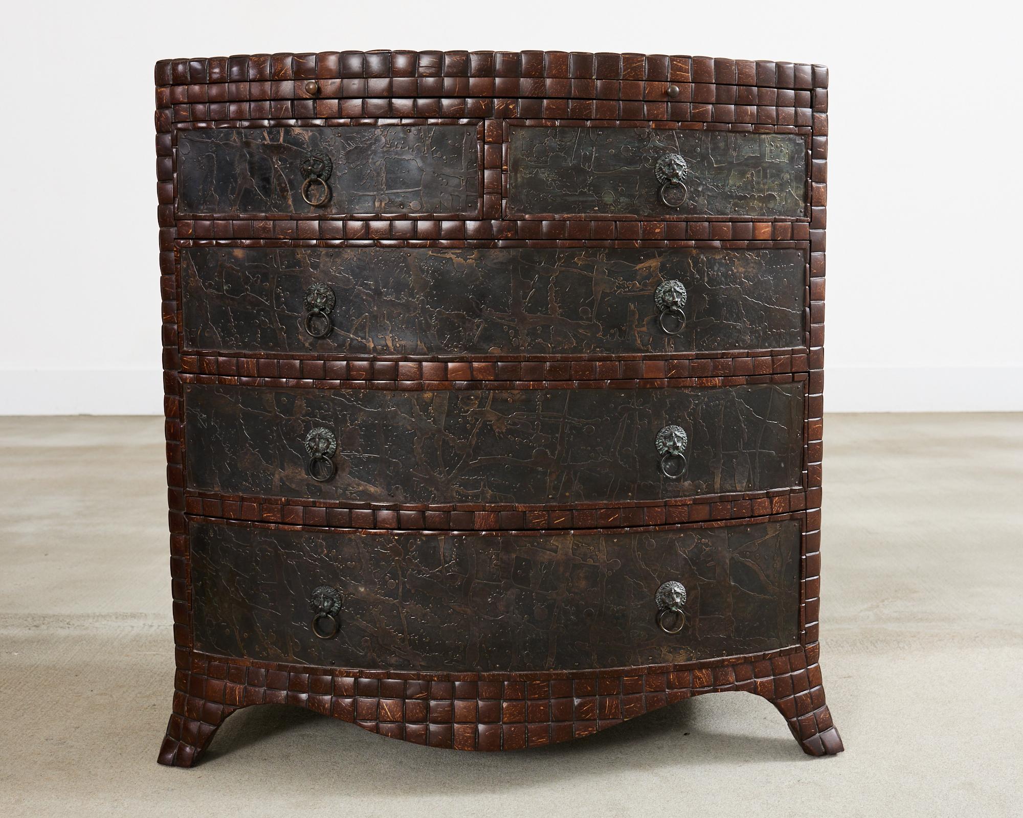 Pair of Maitland-Smith Coconut Shell Bronze Veneer Commodes 1