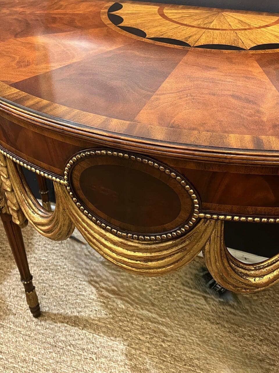 Inlay Pair of Maitland Smith Demilune  Tables