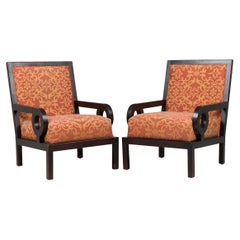 Paar Maitland-Smith English Dark Walnut Oversized Upholstered Club Armchairs