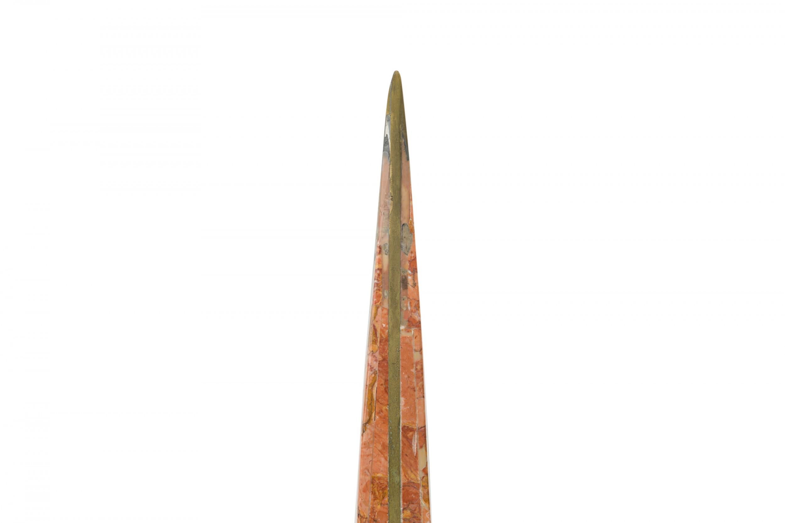 Pair of Maitland-Smith English Mid-Century Blush Marble and Brass Obelisks For Sale 3
