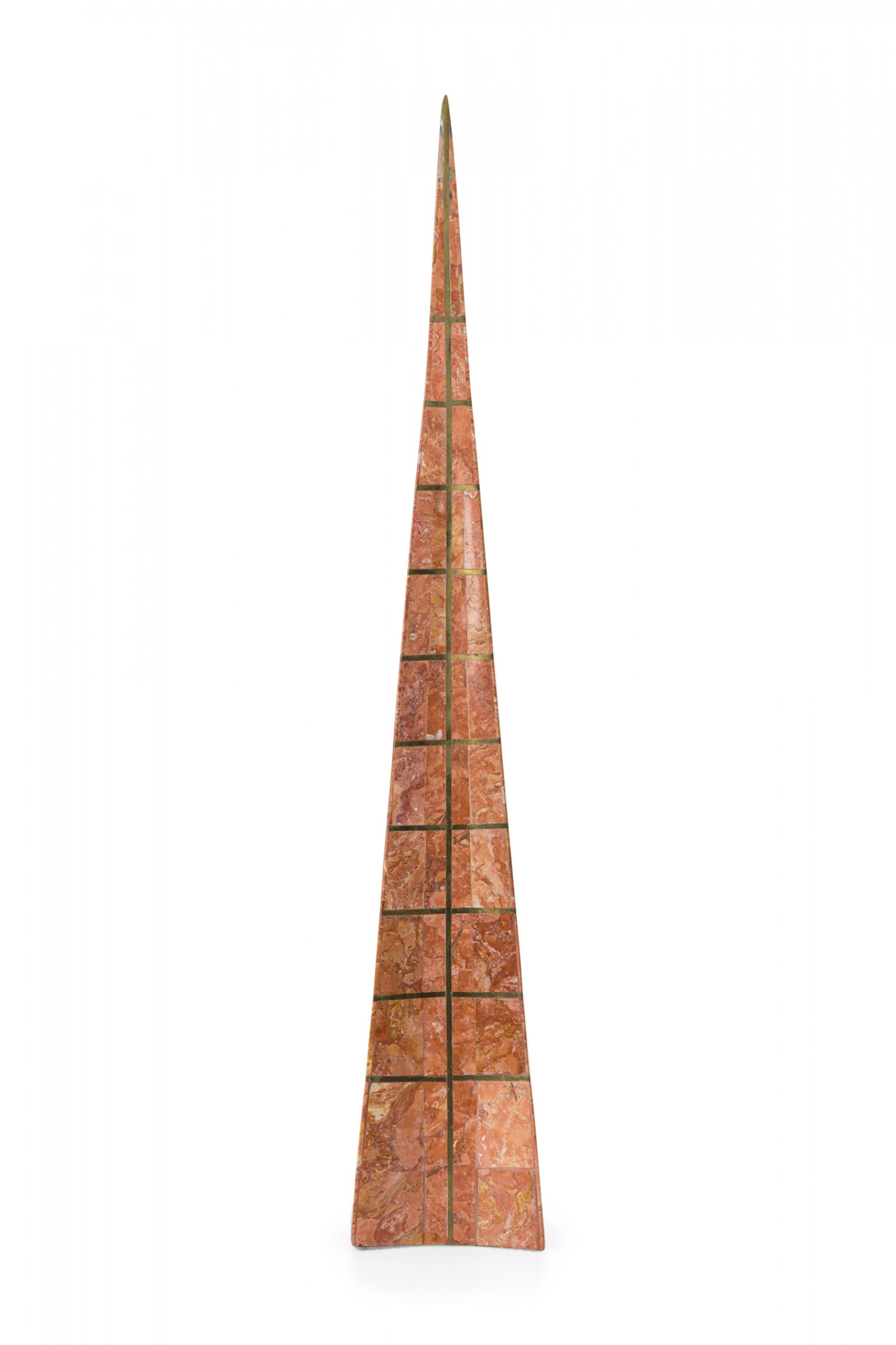 Pair of Maitland-Smith English Mid-Century Blush Marble and Brass Obelisks For Sale 2
