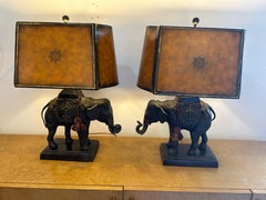 Pair of Maitland Smith, large bronze elephant lamps