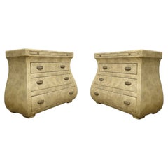 Pair of Maitland Smith Leather Wrapped Bombé Chests of Drawers