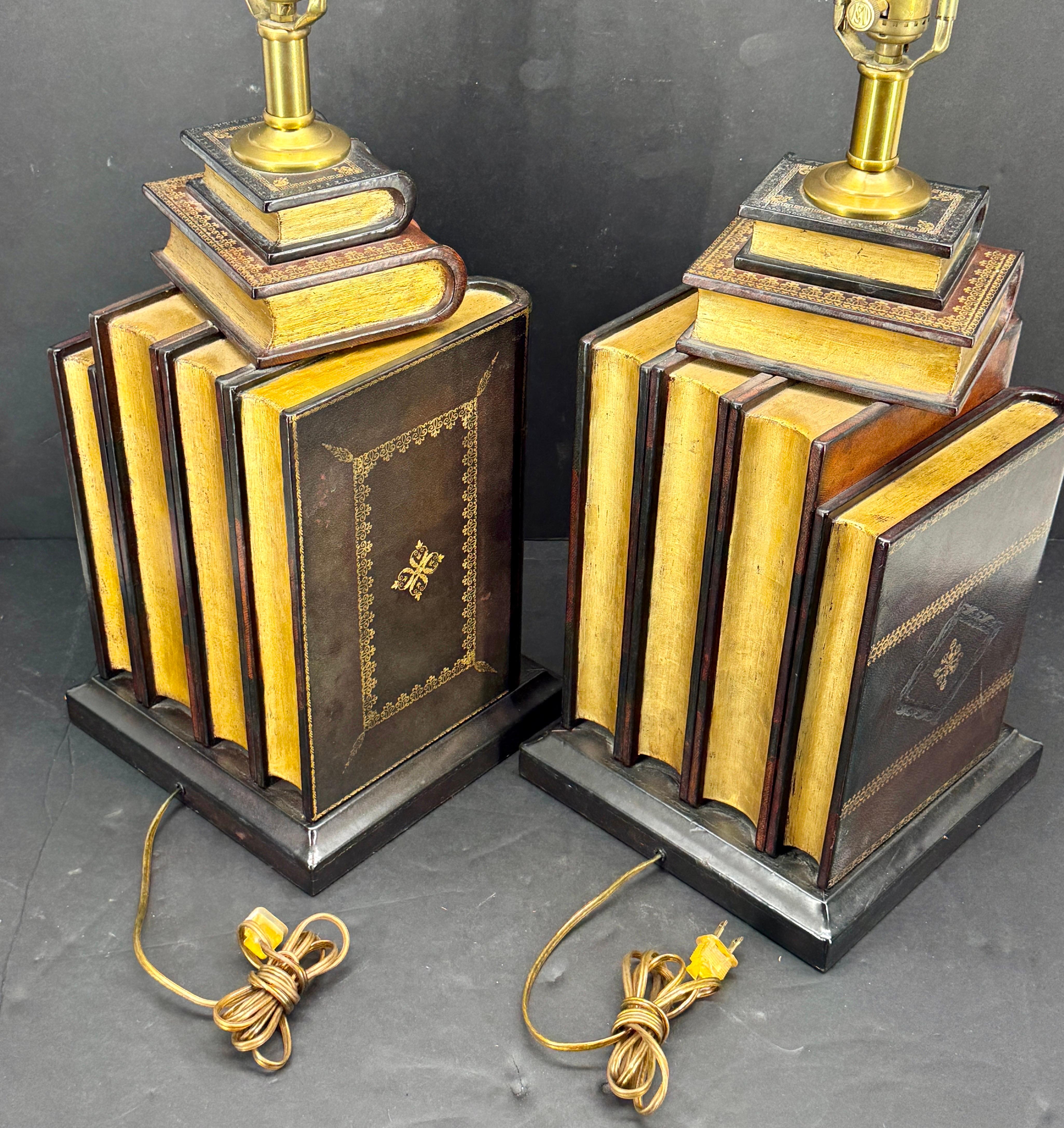 Pair of Maitland Smith Library Leather Book Table Lamps 8