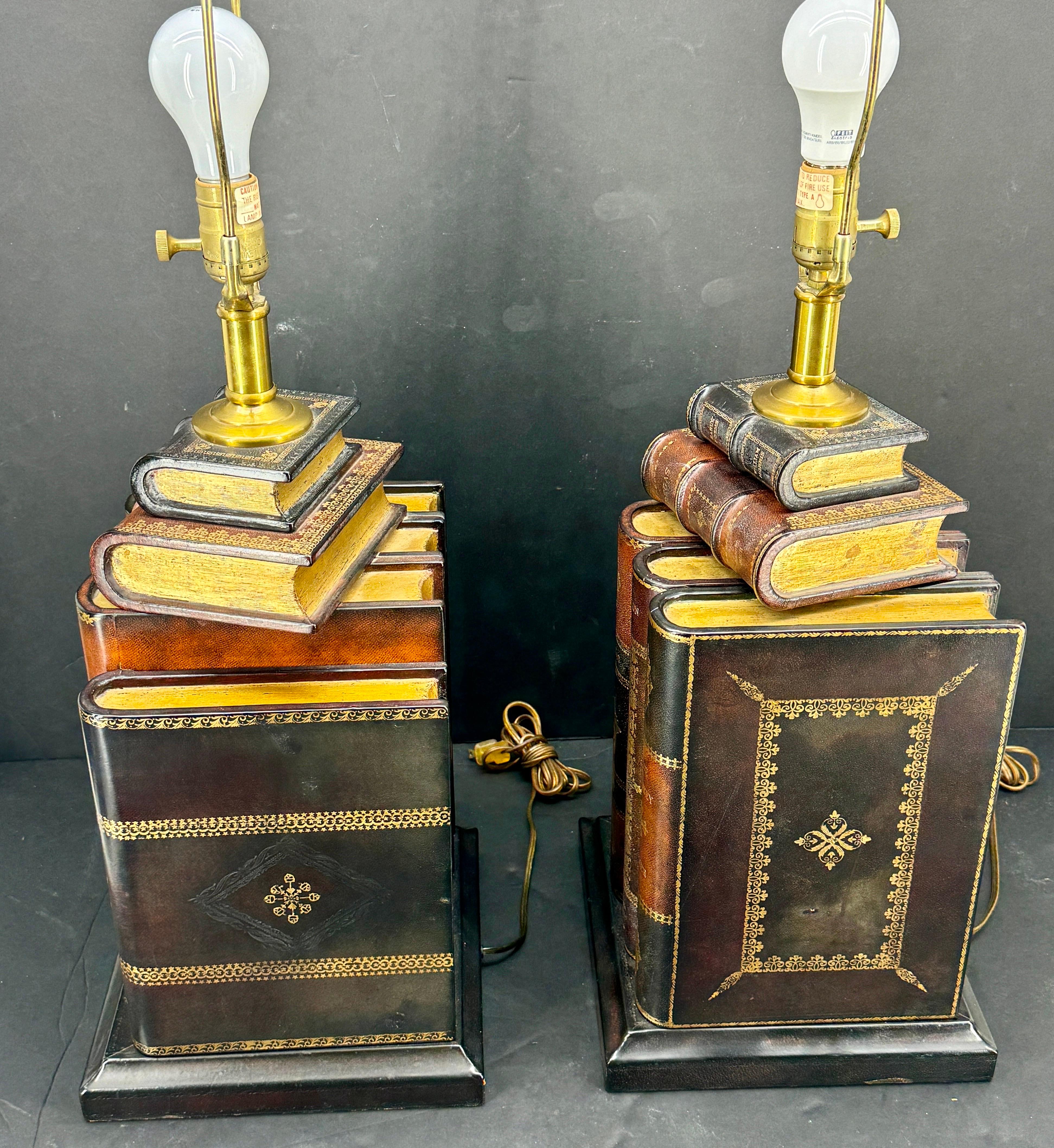 Pair of Maitland Smith Library Leather Book Table Lamps 9