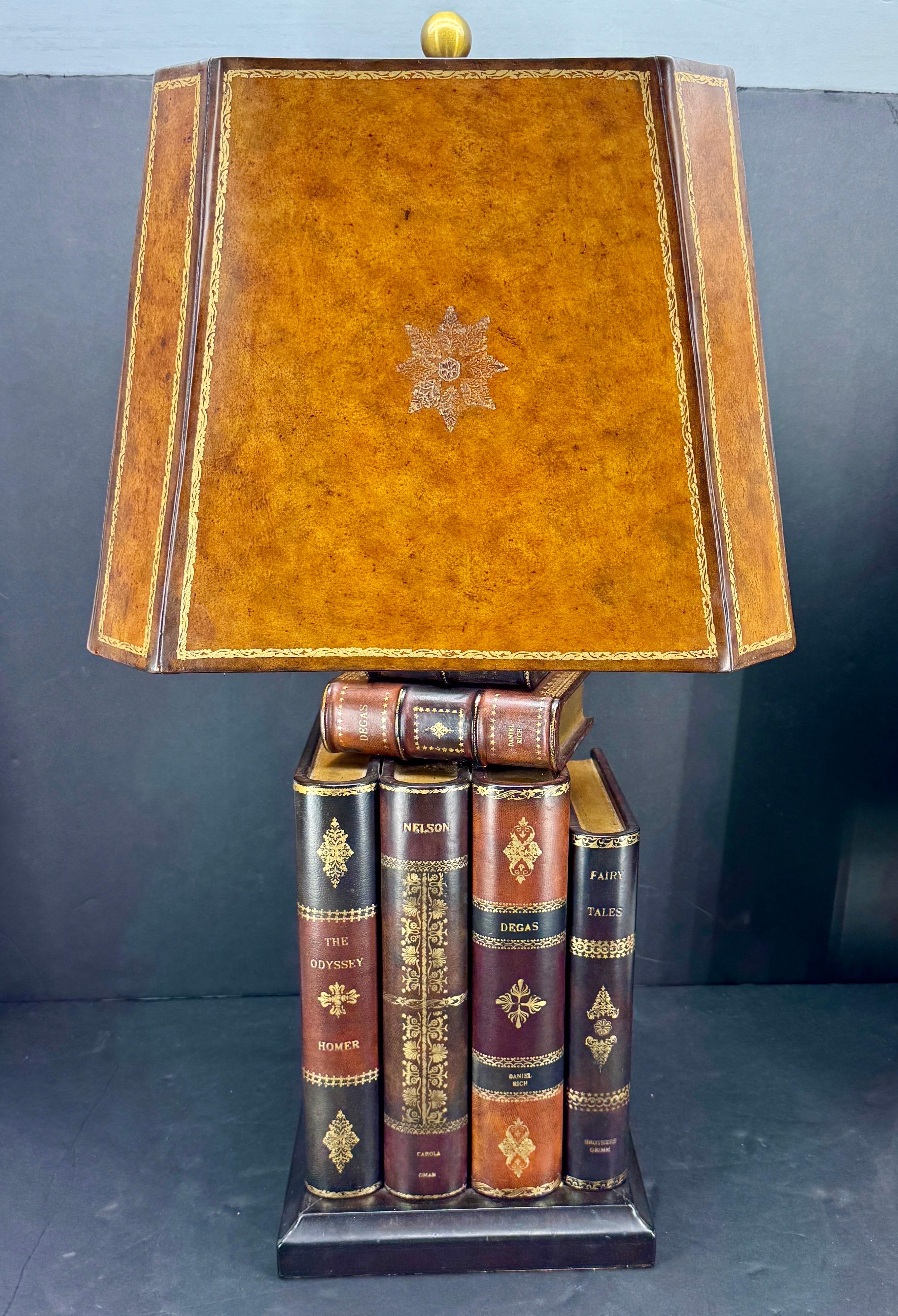 Chesterfield Pair of Maitland Smith Library Leather Book Table Lamps