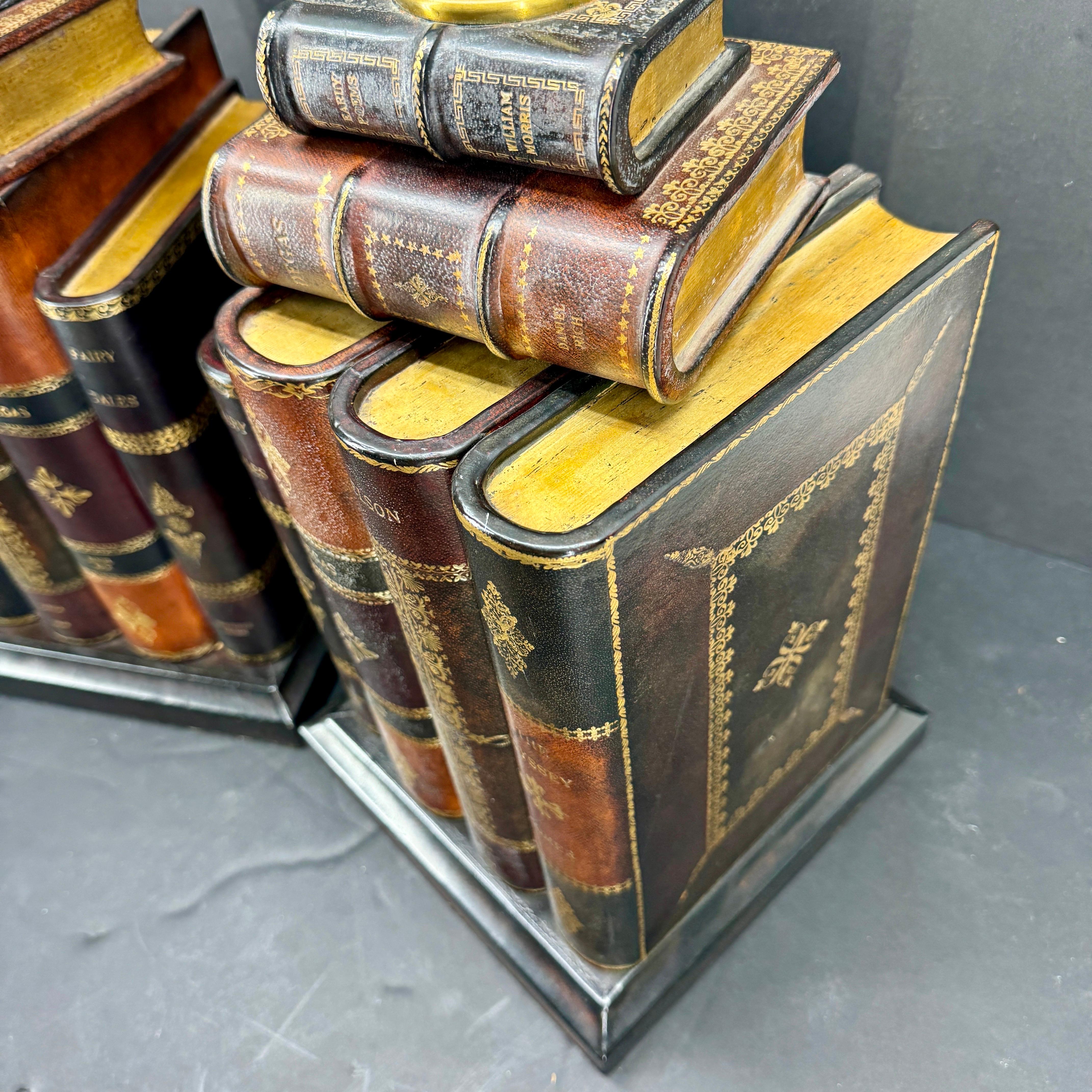 Pair of Maitland Smith Library Leather Book Table Lamps In Good Condition In Haddonfield, NJ