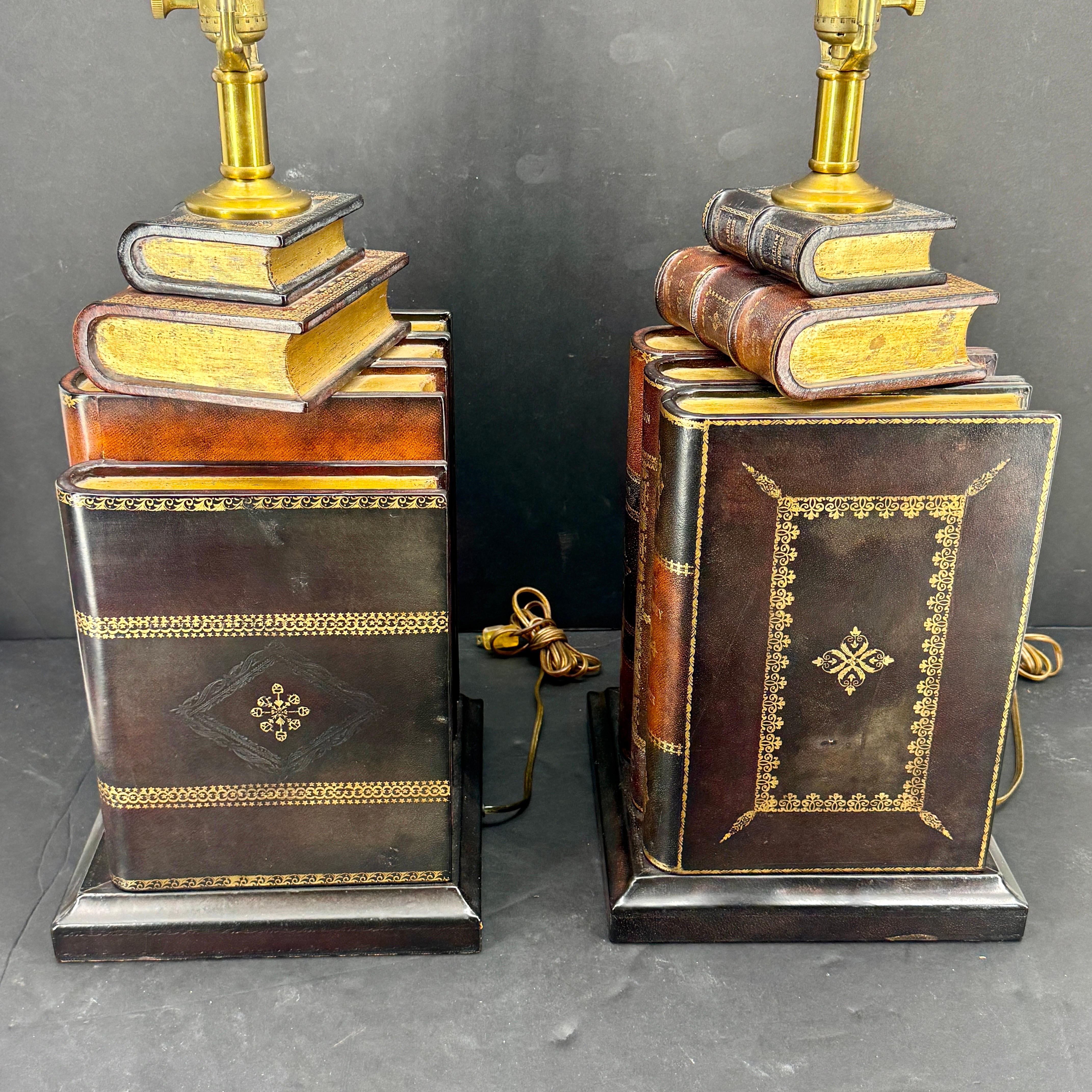 20th Century Pair of Maitland Smith Library Leather Book Table Lamps