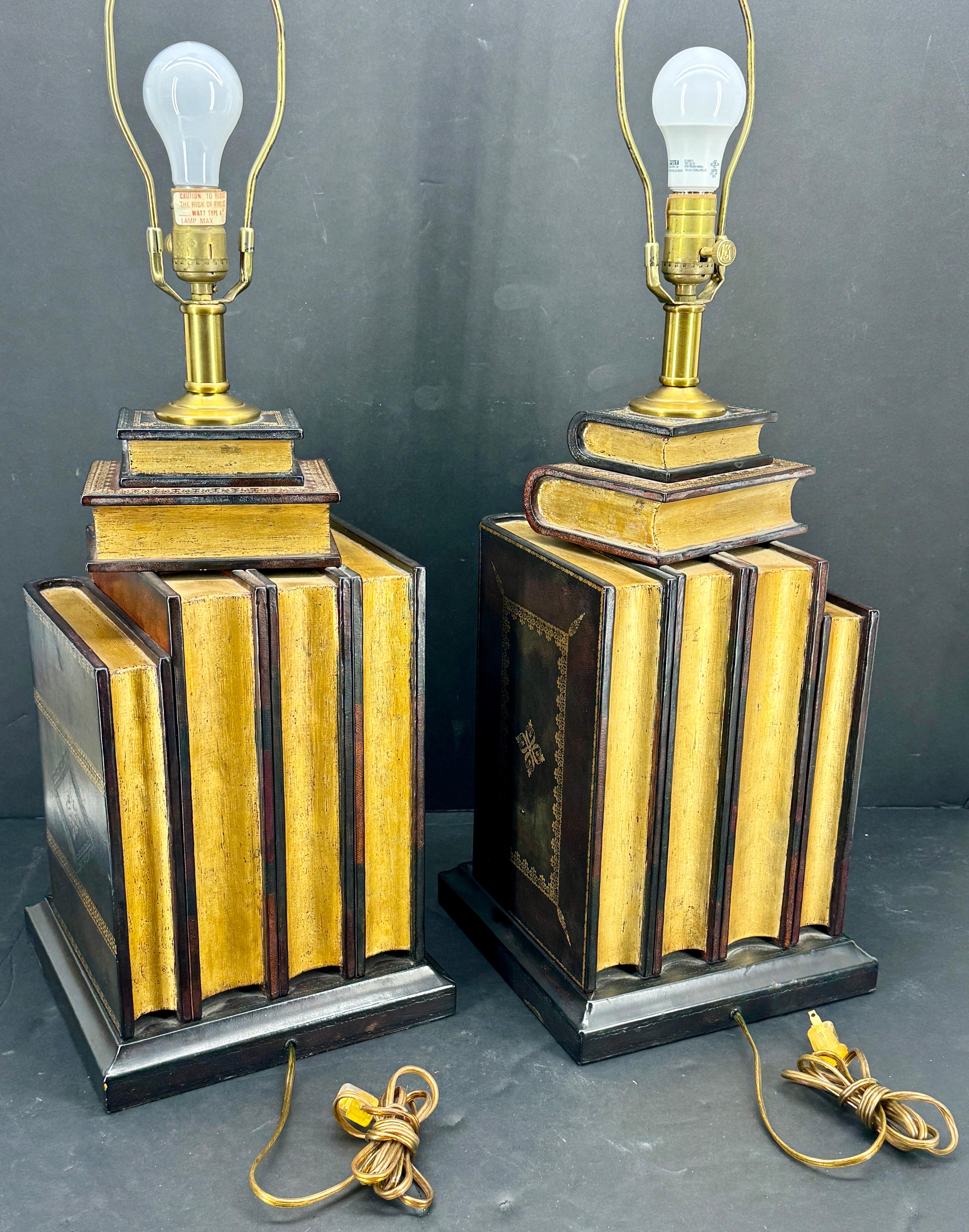 Pair of Maitland Smith Library Leather Book Table Lamps 1