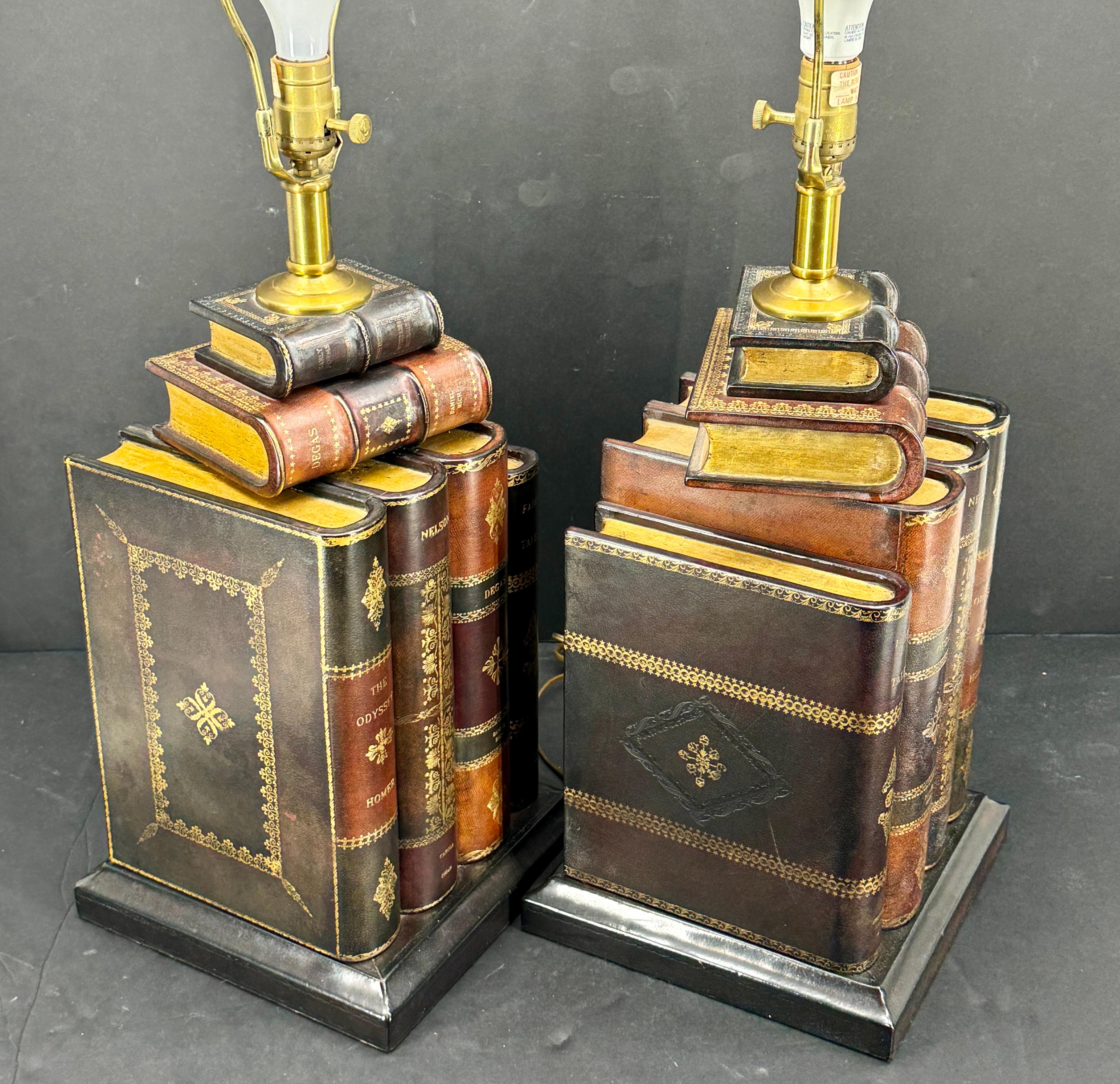 Pair of Maitland Smith Library Leather Book Table Lamps 2