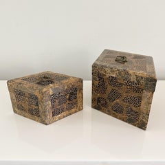 Pair of Maitland Smith Marble Lidded Boxes
