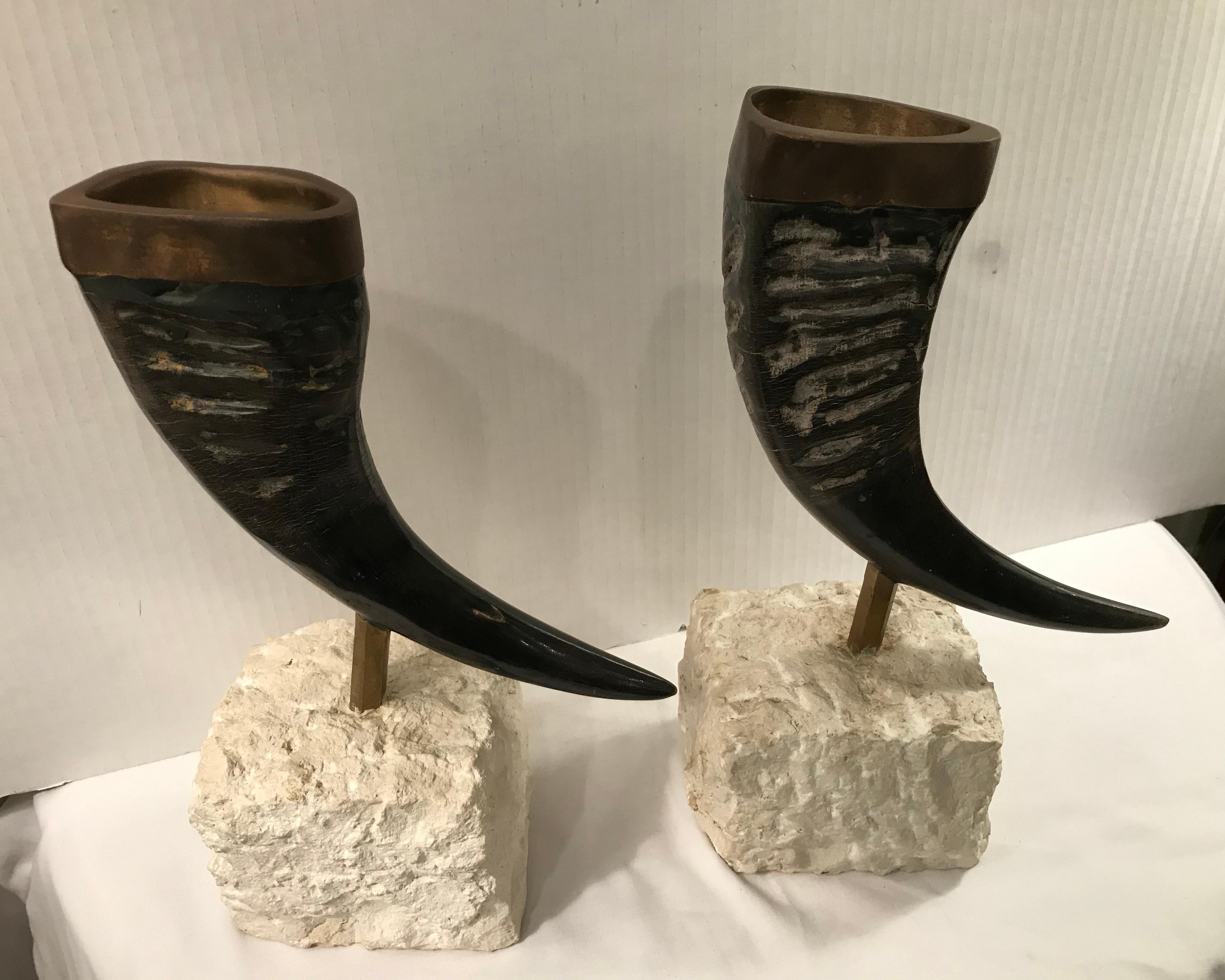 Late 20th Century Pair of Maitland Smith Mounted Horns