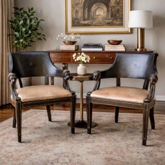 Pair of Maitland-Smith Neoclassical Leather-Wrapped Lion Head Armchairs