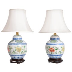 Pair of Maitland Smith Porcelain Chinese Ginger Jar Lamps, Hong Kong, circa 1970